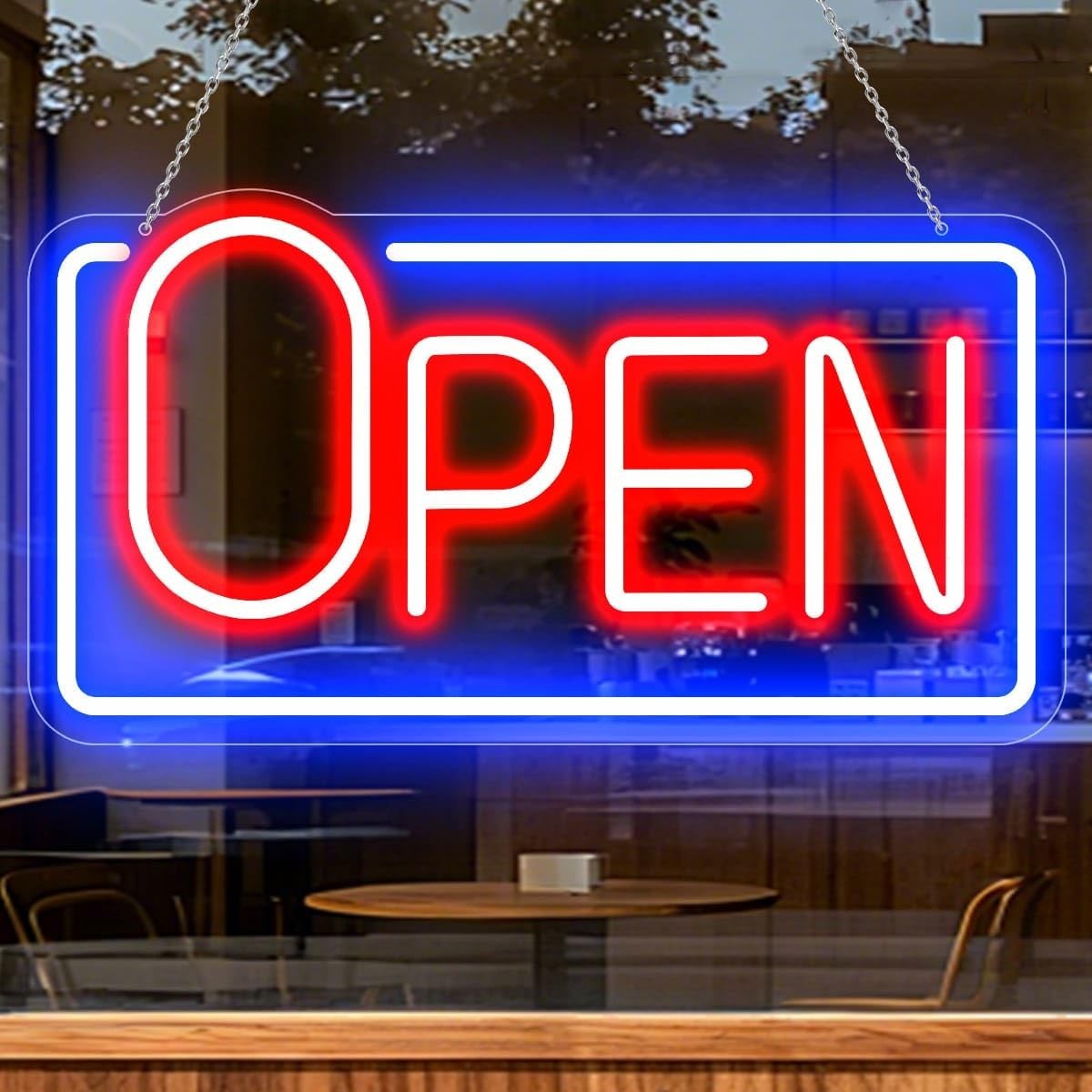 Bright LED Neon Open Sign for Business Window – Light Up Store Display, 16″x8.6