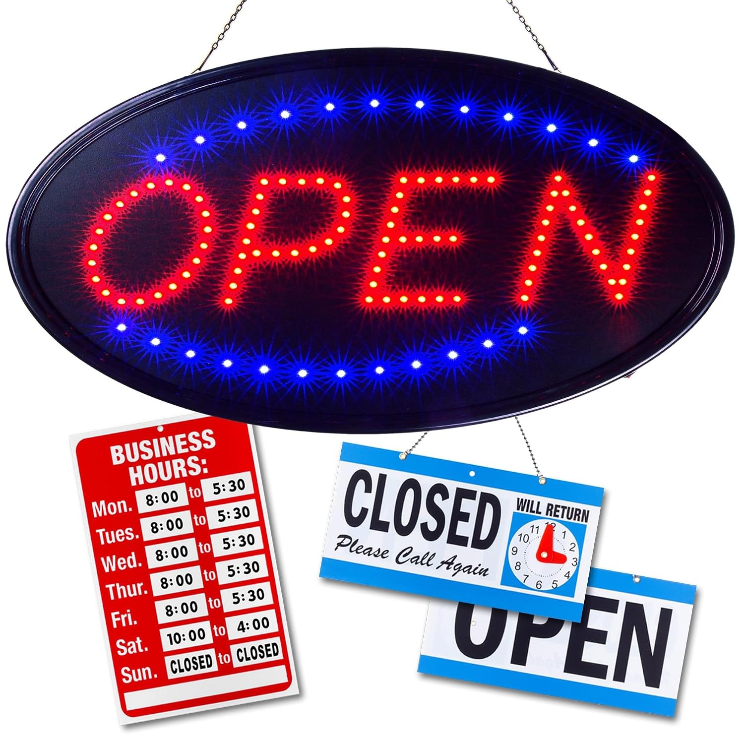Neon Business Sign Oval LED 17×10 in Flashing Mode Commercial Store Signage