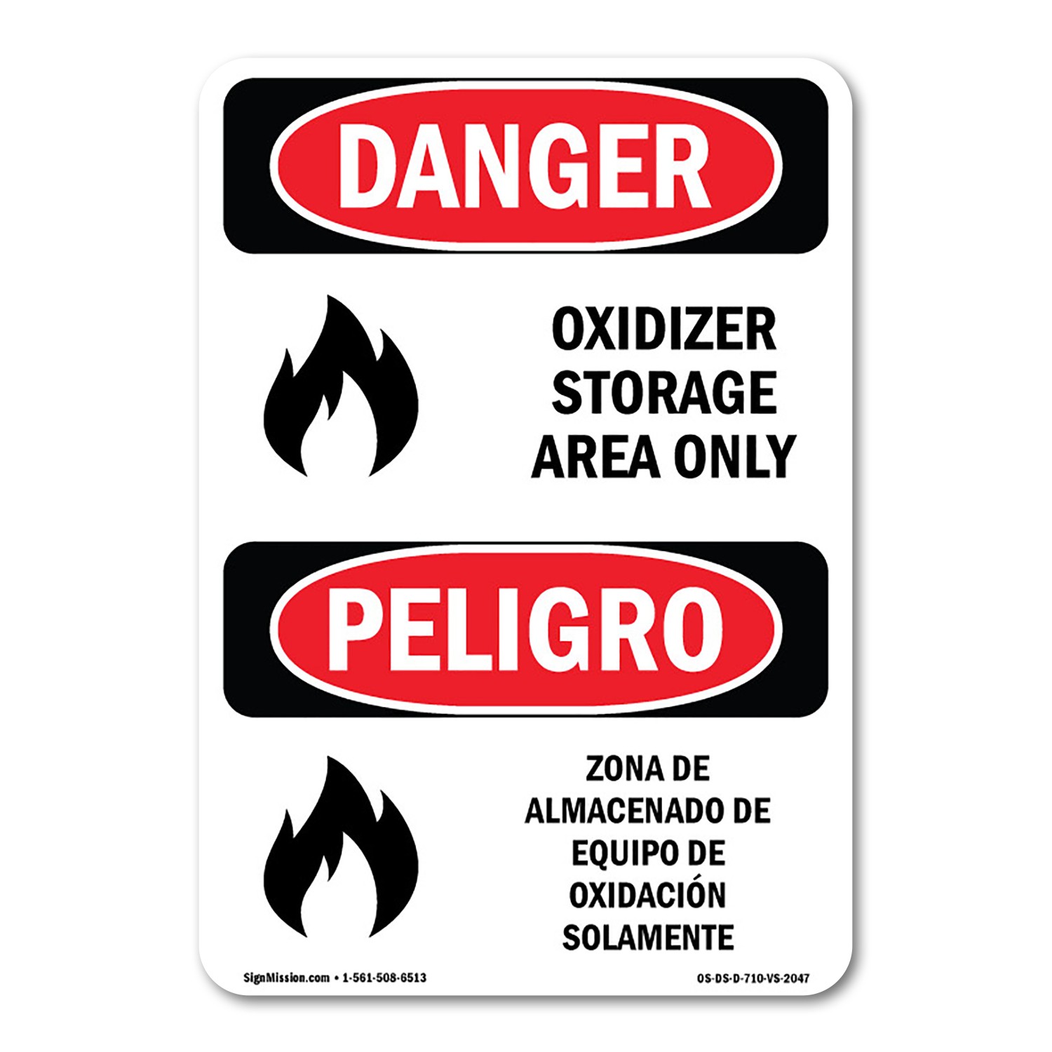 Oxidizer Storage Area Only ANSI Danger Sign Metal Plastic Decal