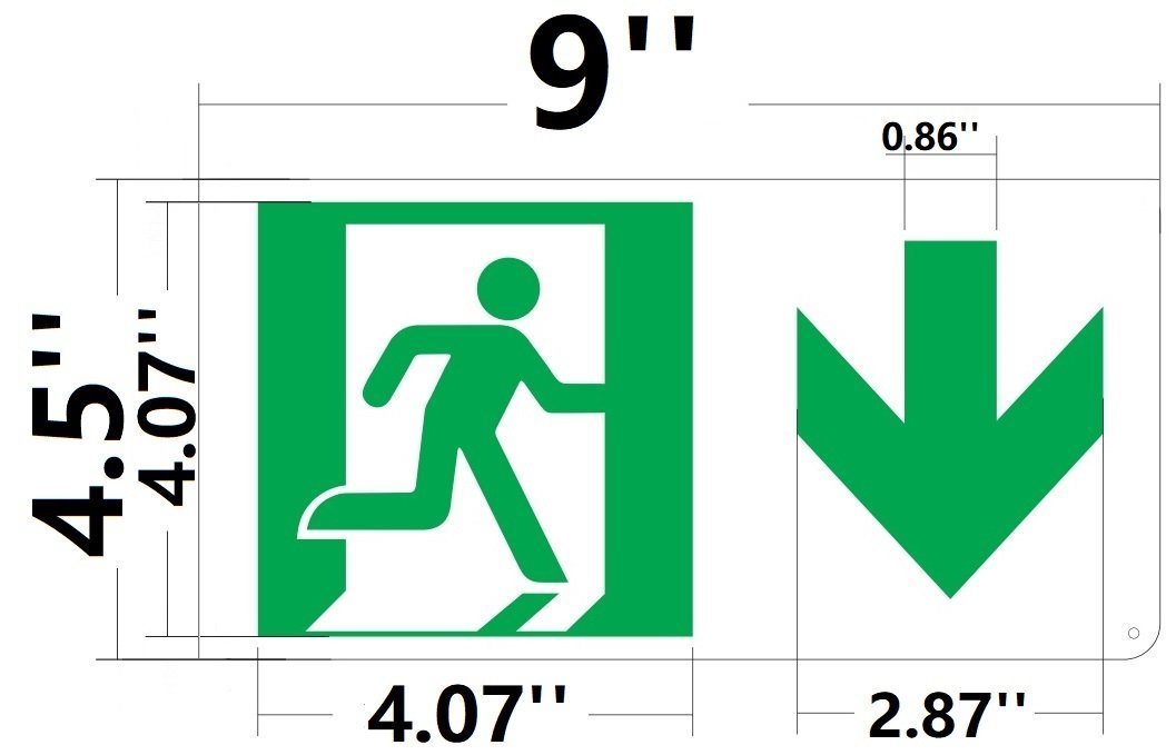 RUNNING MAN DOWN LEFT ARROW EXIT SIGN -Glow-In-The-Dark High Intensity-pvc stick