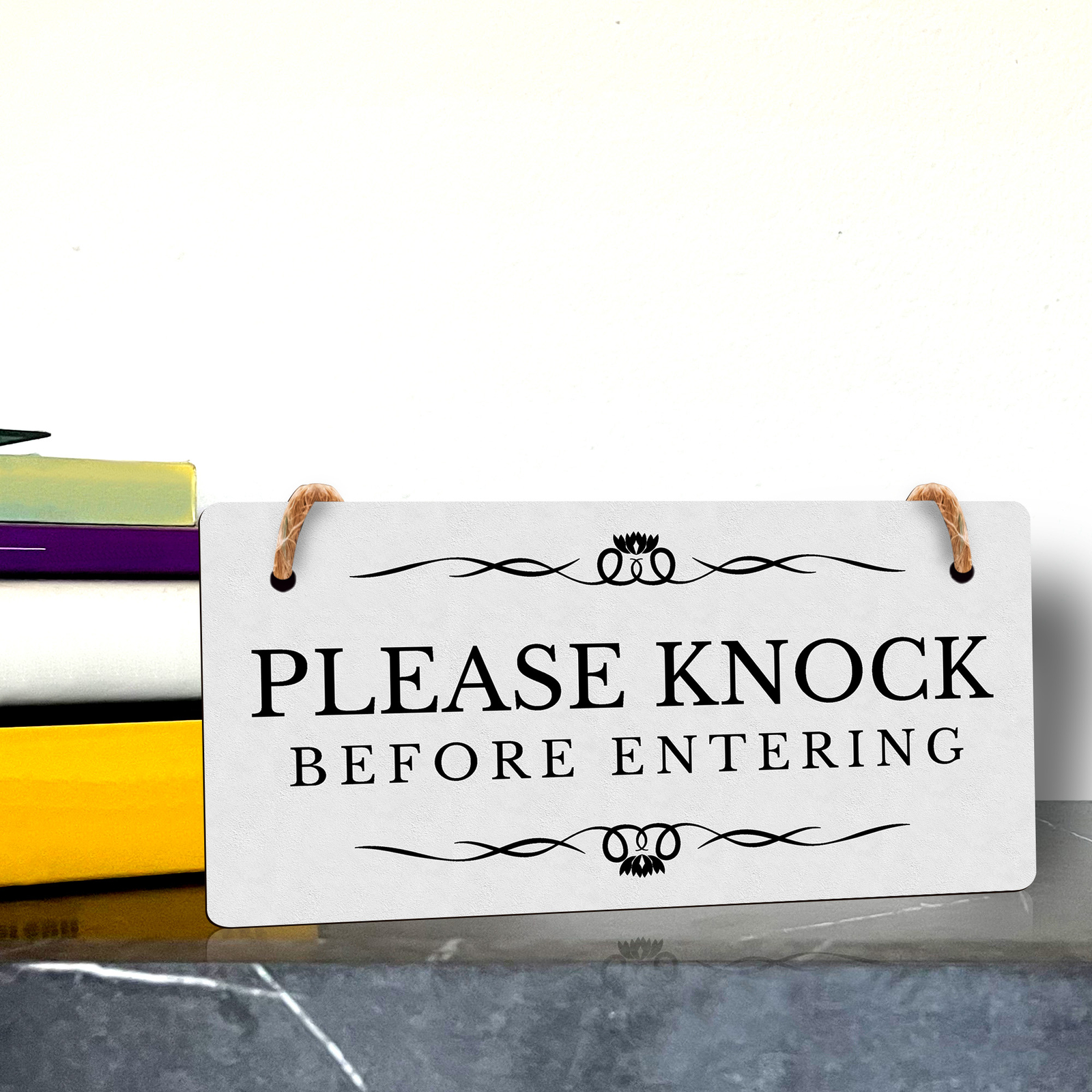 Please Knock Before Entering 5″ x 10″ Hanging Wall or Door Sign | Rustic Twine