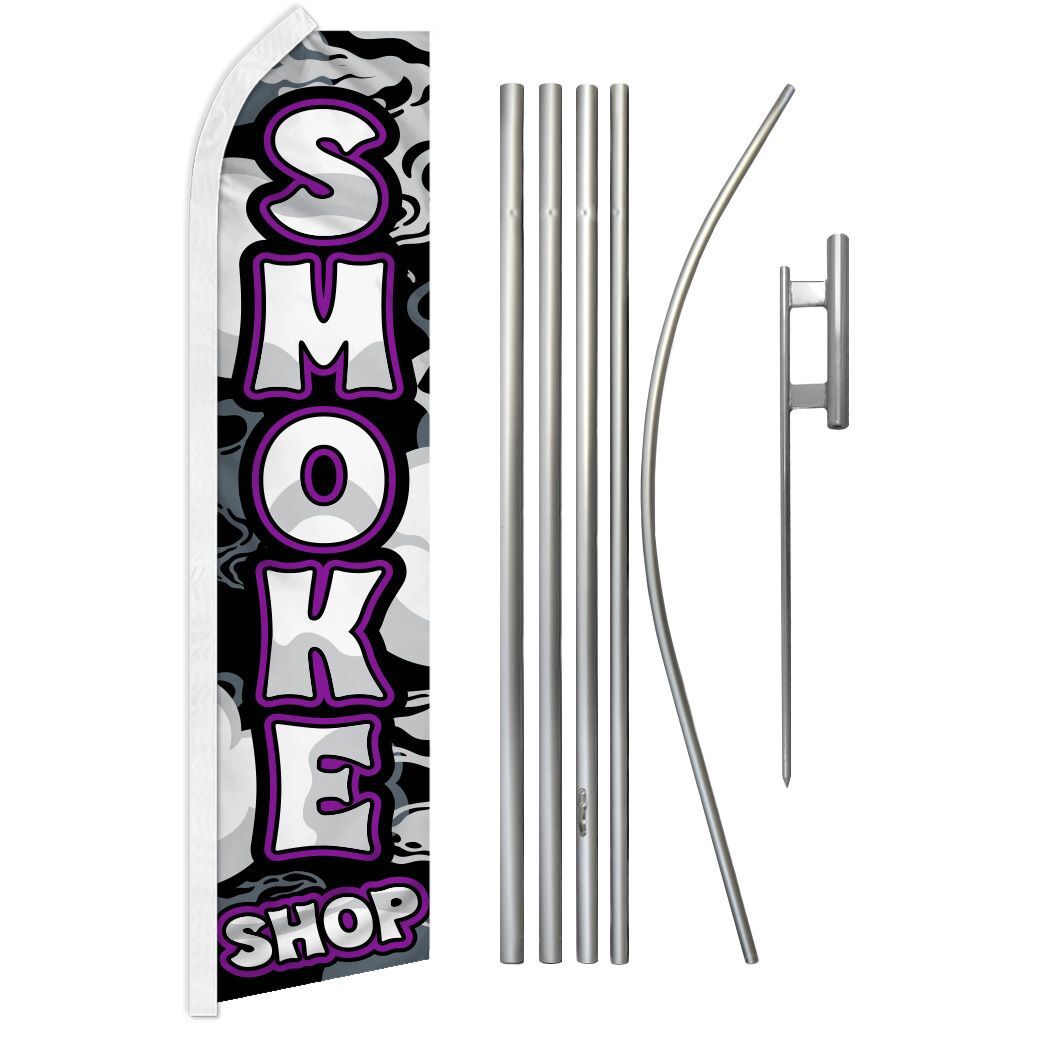 “SMOKE SHOP” Advertising Super Flag & Pole Kit vape e-cig cigar cigarette purple