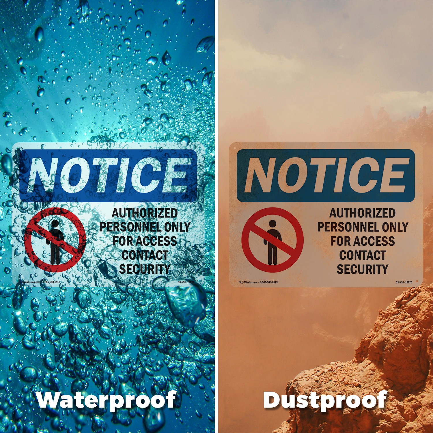 Authorized Personnel Only Contact Security OSHA Notice Sign, Decal 5 or 10 Pack