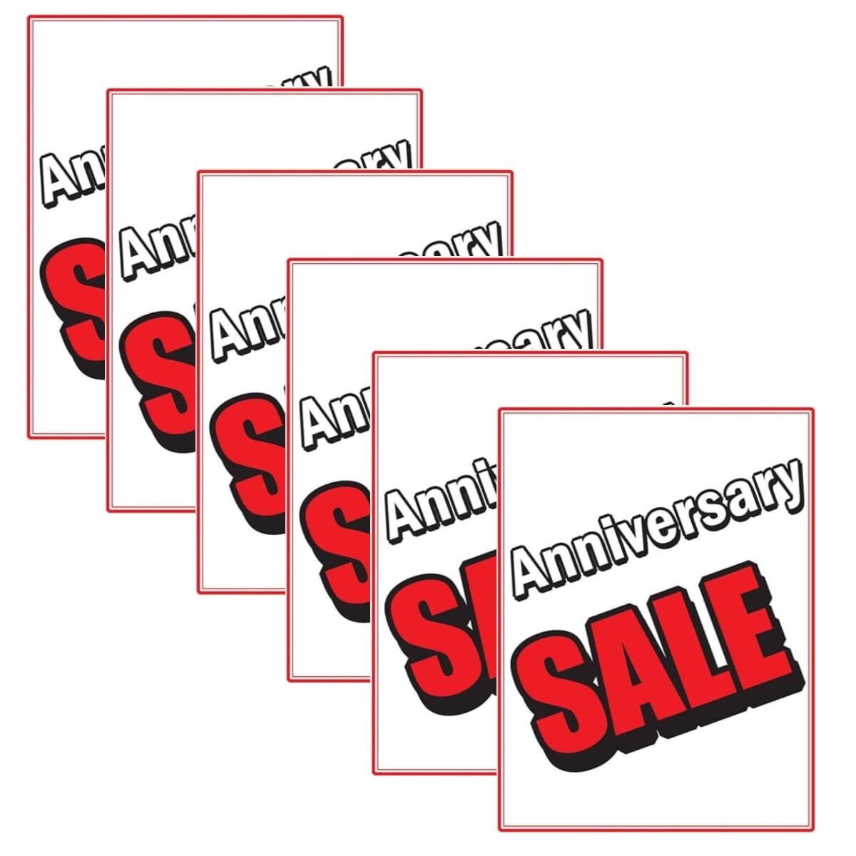 Anniversary Sale Retail Window Display Paper Signs | Pack of 6 | 18″w x 24″h