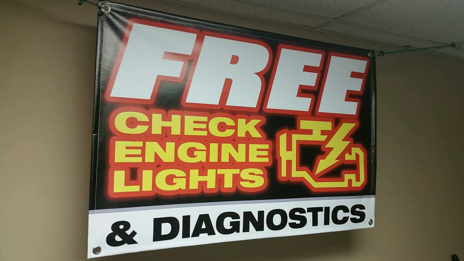 3’X2′ FREE CHECK ENGINE LIGHTS & DIAGNOSTICS Banner Open Display Sign Auto Shop