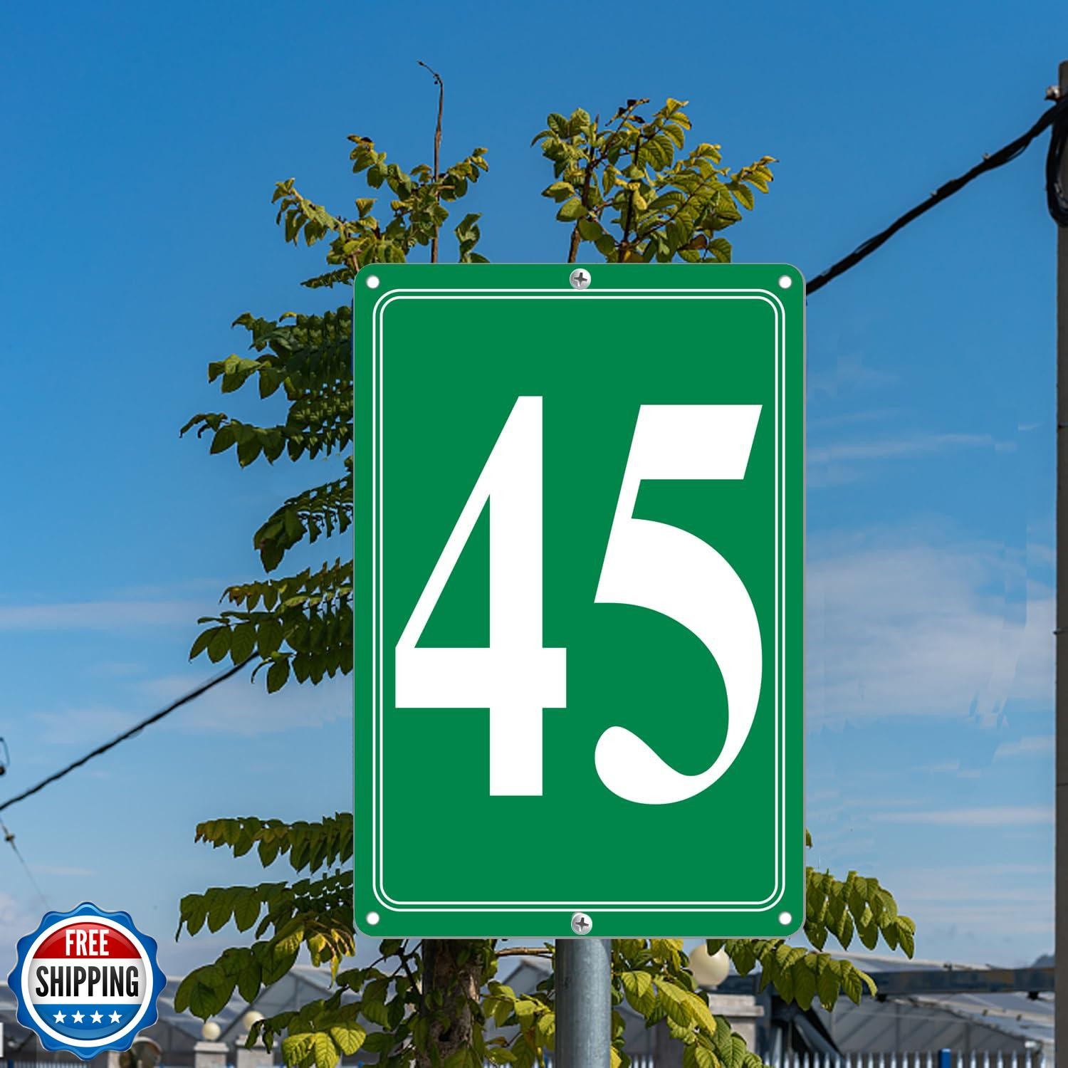 i-CowFun Premium Aluminum Number Signs 45, Metal 12″ X 8″ Green Numbered Sign