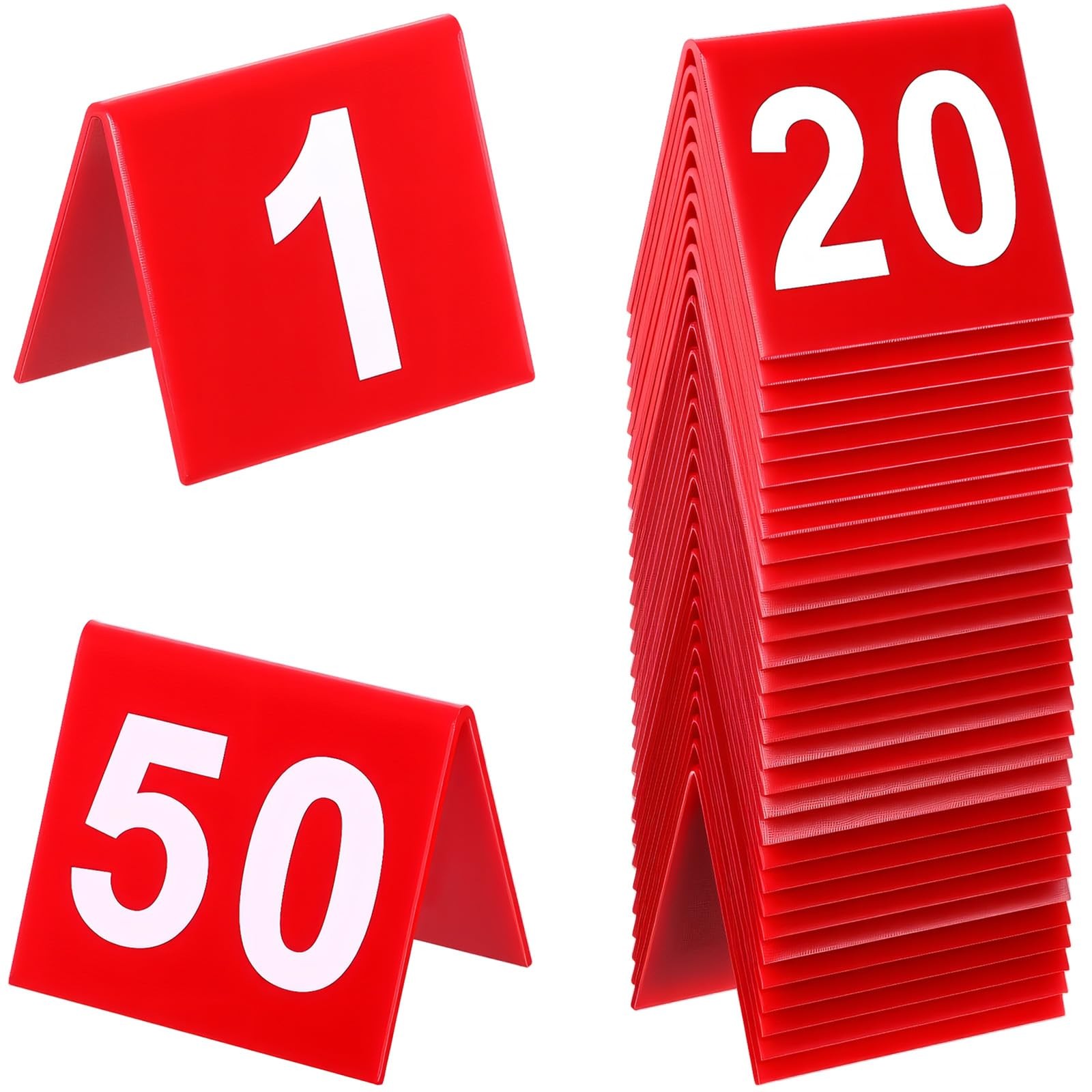 50 PCS 150 Table Numbers Red Plastic Double Sided Tents For Restaurant