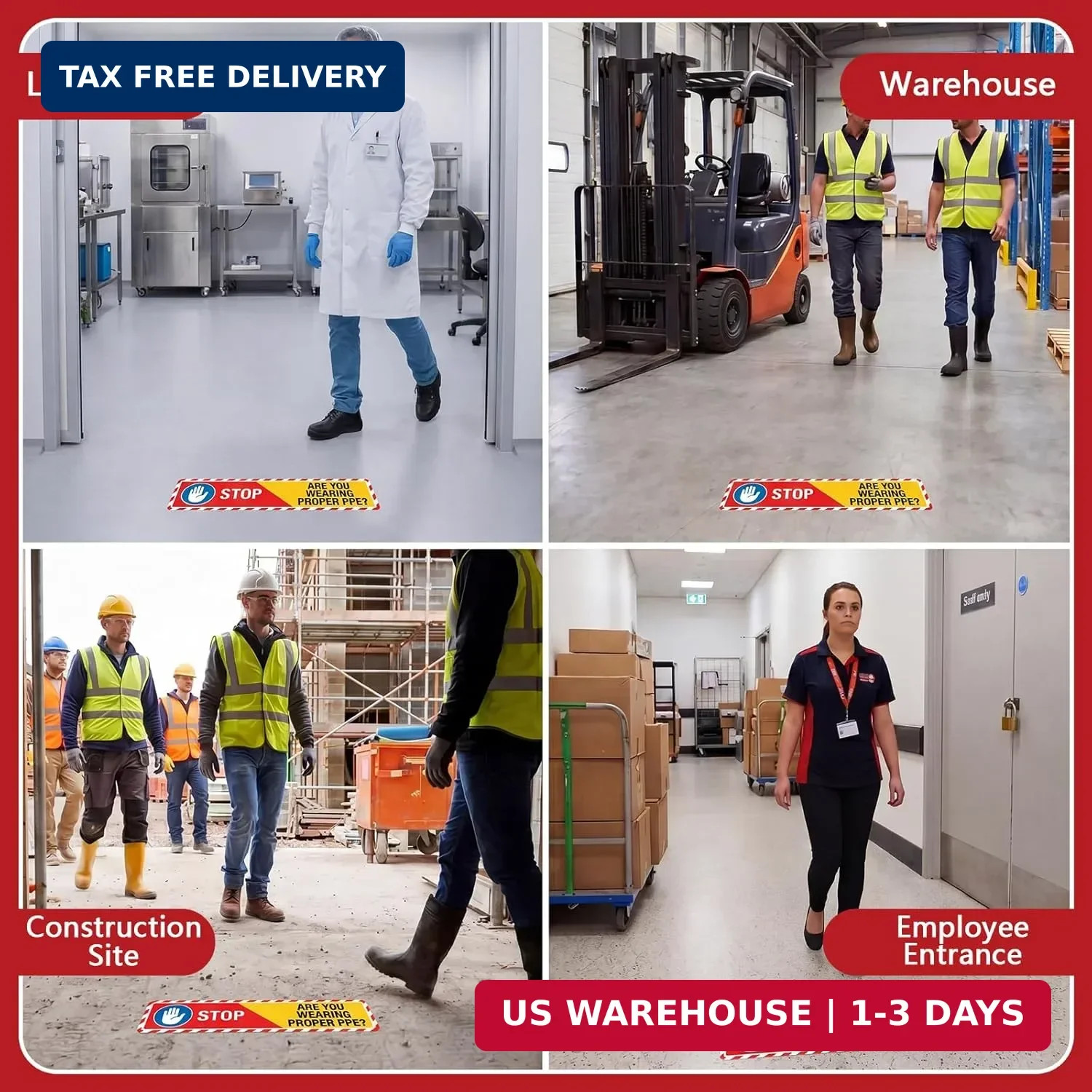 5 PCS Stop Are You Wearing Proper PPE Sign – 26″ x 6″ PPE Required Floor