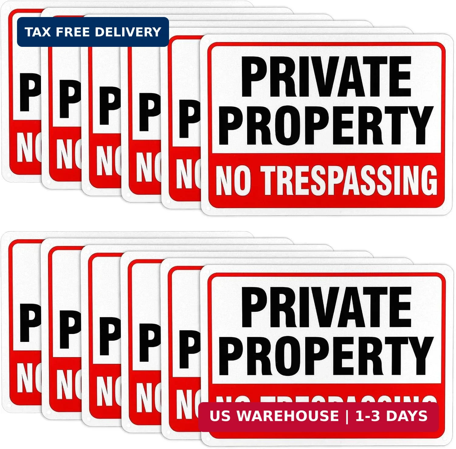 12 Pcs No Trespassing Signs, 10×7 Inch Private Property Reflective Aluminum Weat