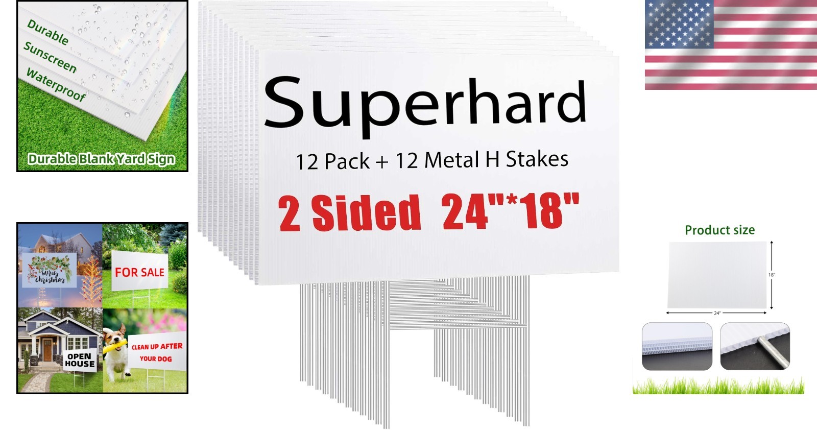 White Plastic Yard Signs 12 Pack – Birthday, Garage Sale