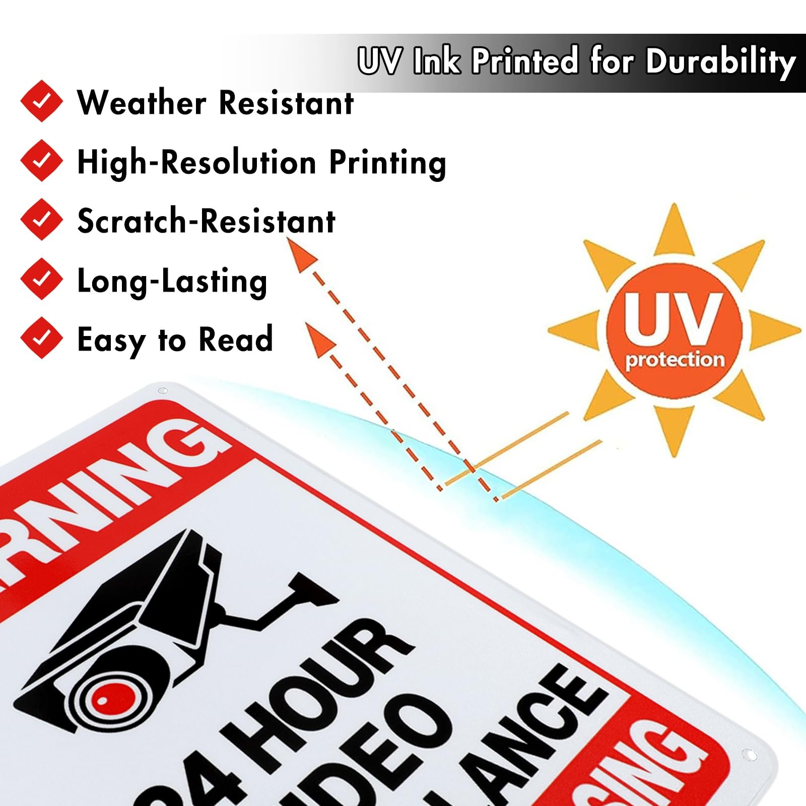 Reflective Warning Sign 24 Hour Video Surveillance Sign No Trespassing 4 Pack