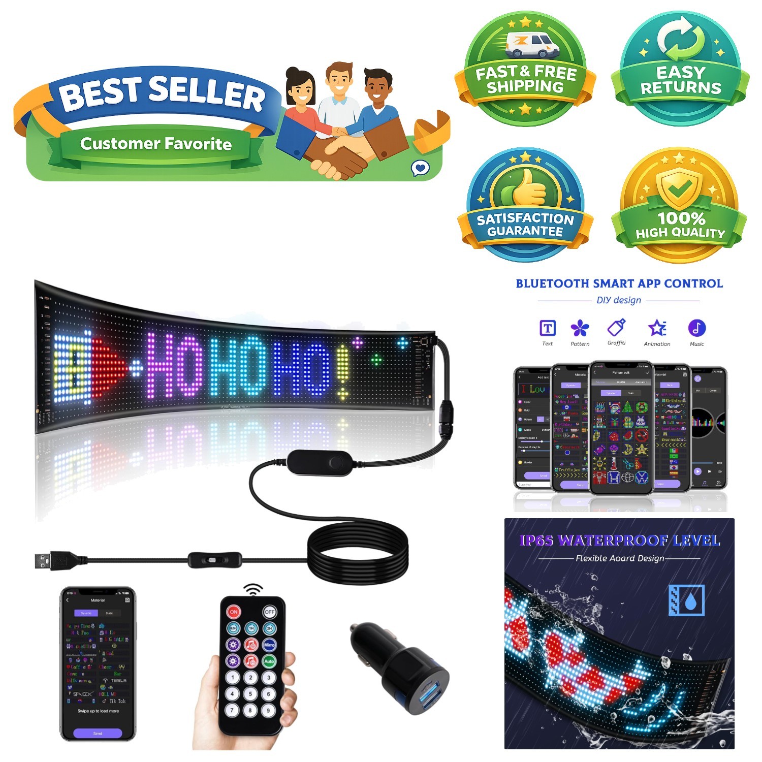Portable 23”x5” LED Matrix Panel – Custom Text & Animation with Remote Control
