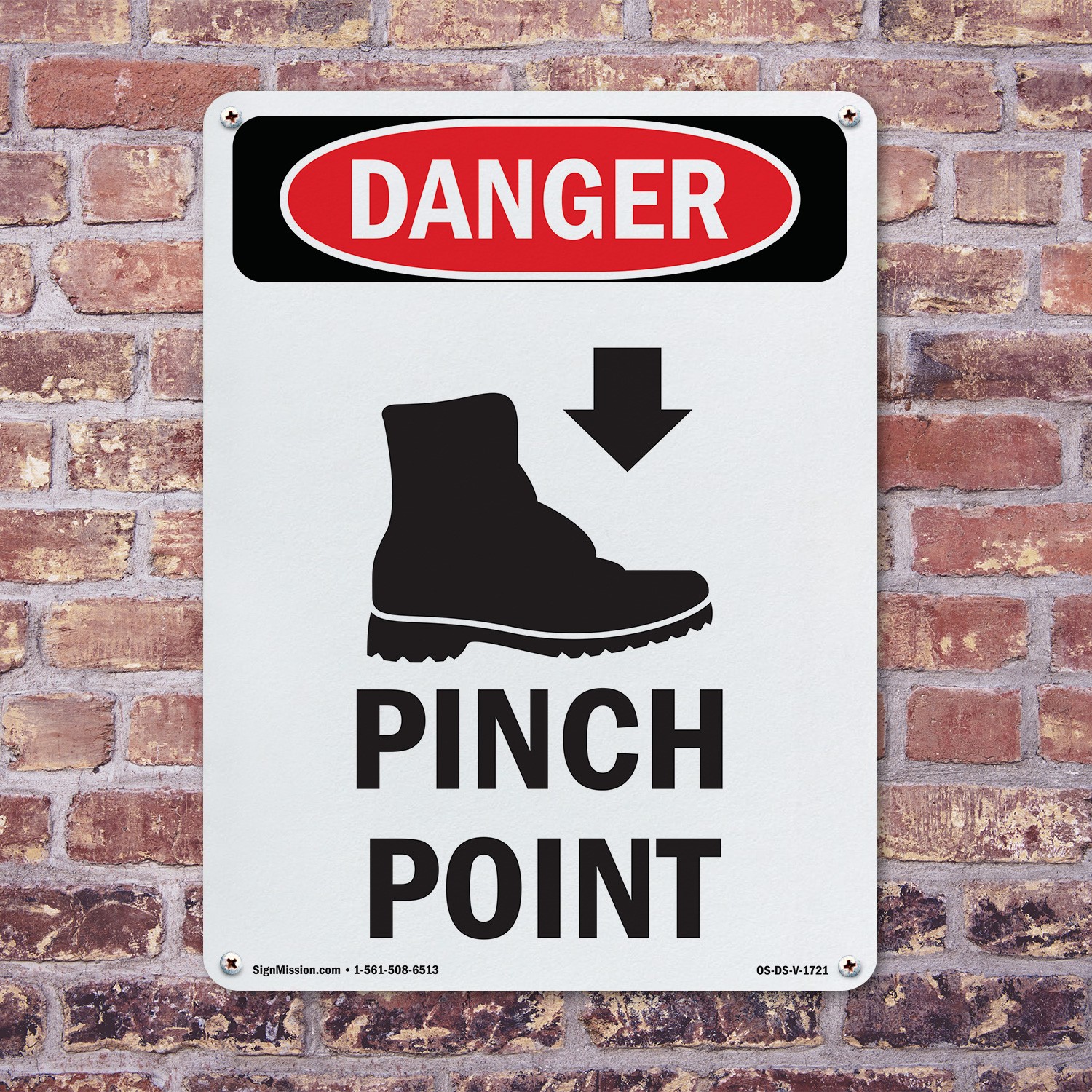 Foot Pinch Point OSHA Danger Sign Metal, Plastic, Or Decal – 5 or 10 Pack