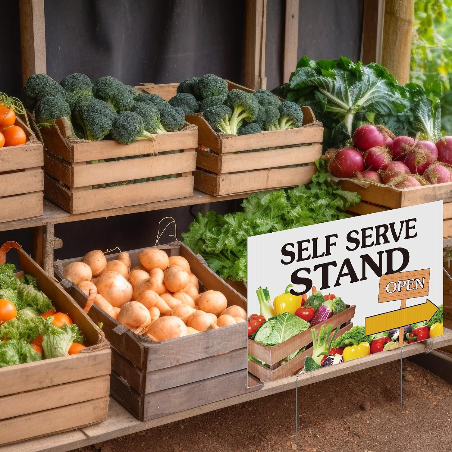 Self Serve Stand Metal Ground Stakes Vegetable Garden Sign 12 x 16 Inch