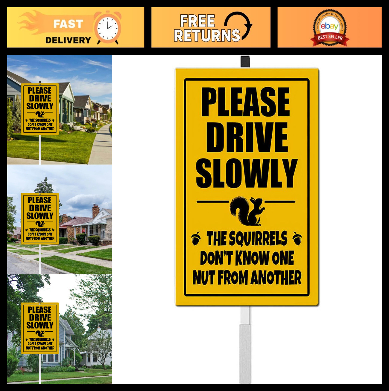 Reflective Aluminum Squirrel Yard Sign – Caution Slow Down Wildlife Safety Decor