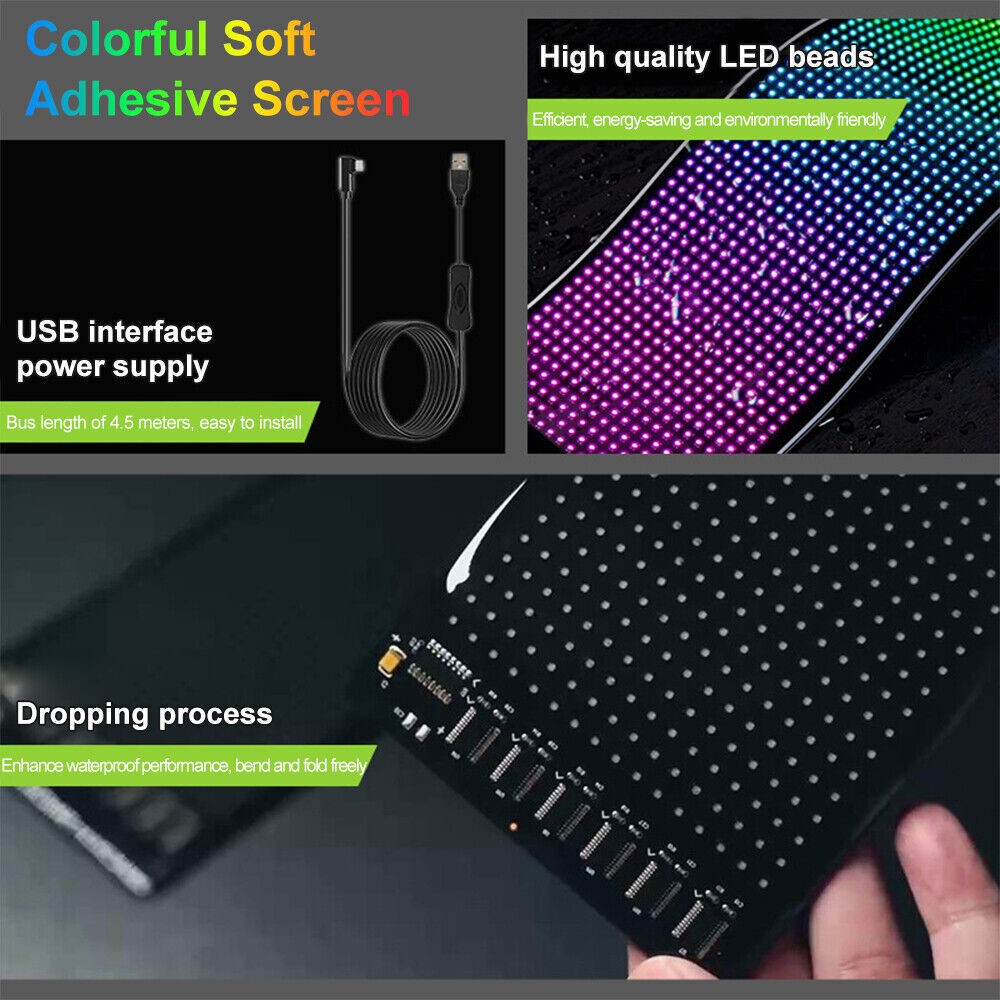 LED RGB Car Eye Sign Animation Matrix USB Panel DIY Programmable Bluetooth Pixel