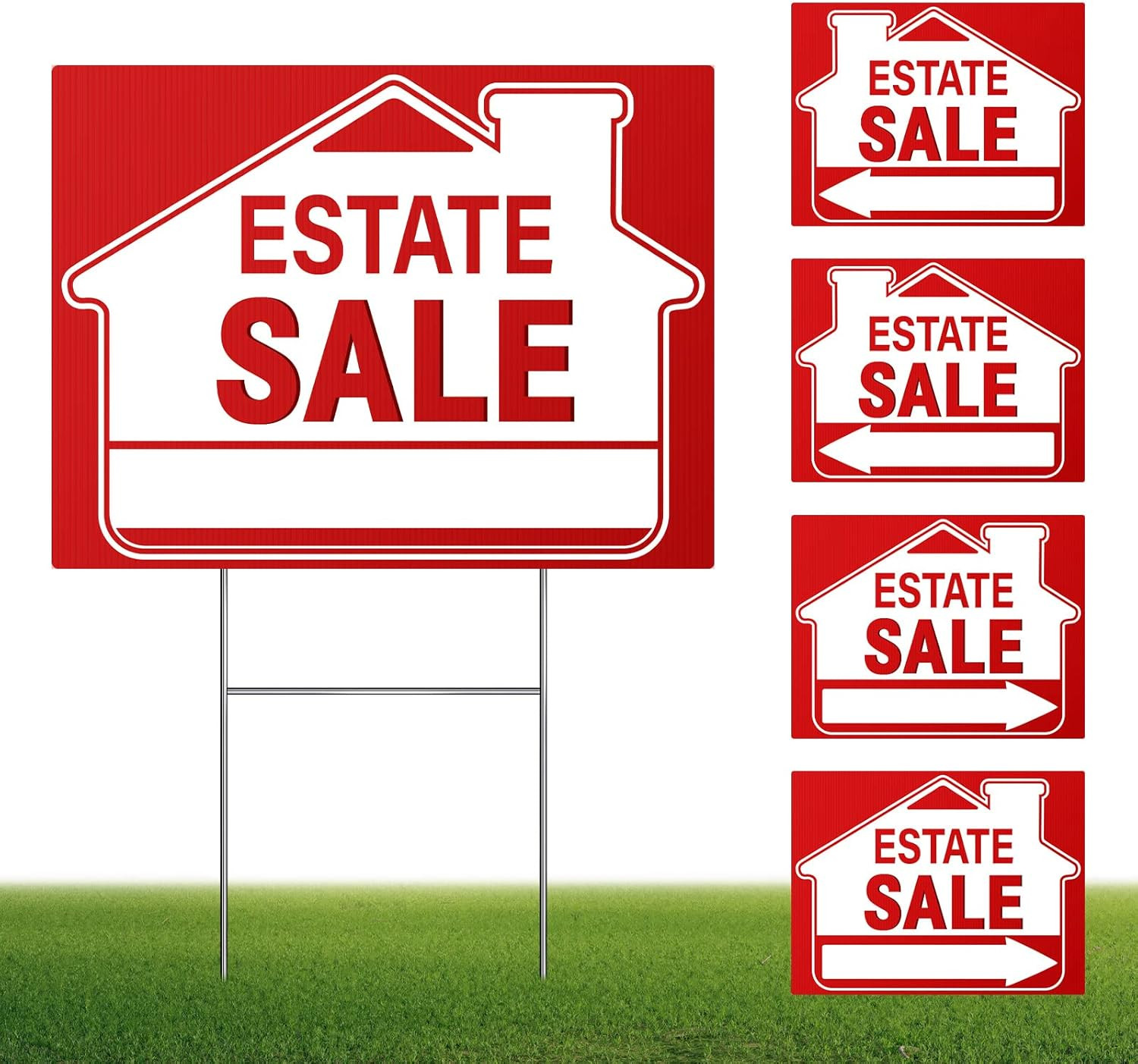 [5 Pack] Estate Sale Signs Set – 16 x 12 Inch Double-Sided Yard Signs With Arrow