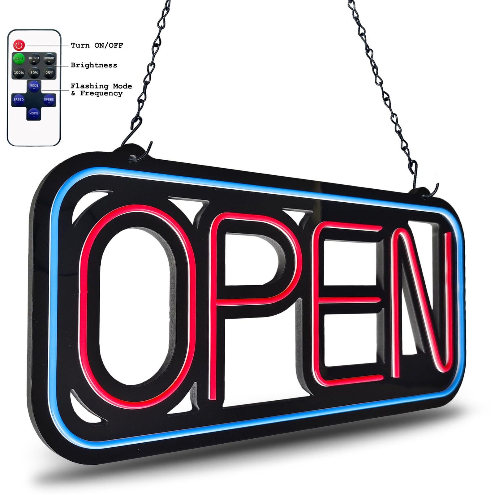Open Signs for Business,32×16 in Large Bright Open Sign Neon Led Lighted Remote