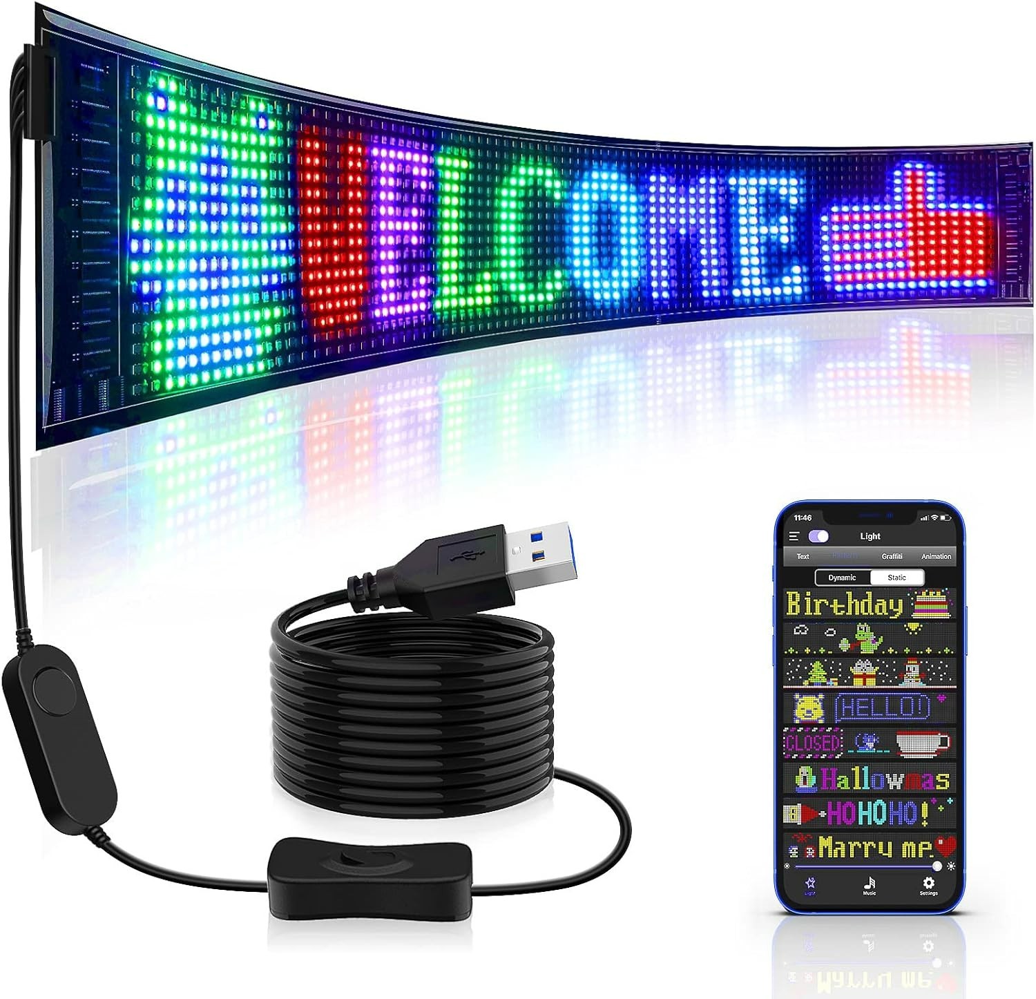 27×5 Multicolor LED Advertising Sign – Bluetooth Control & Customizable Display