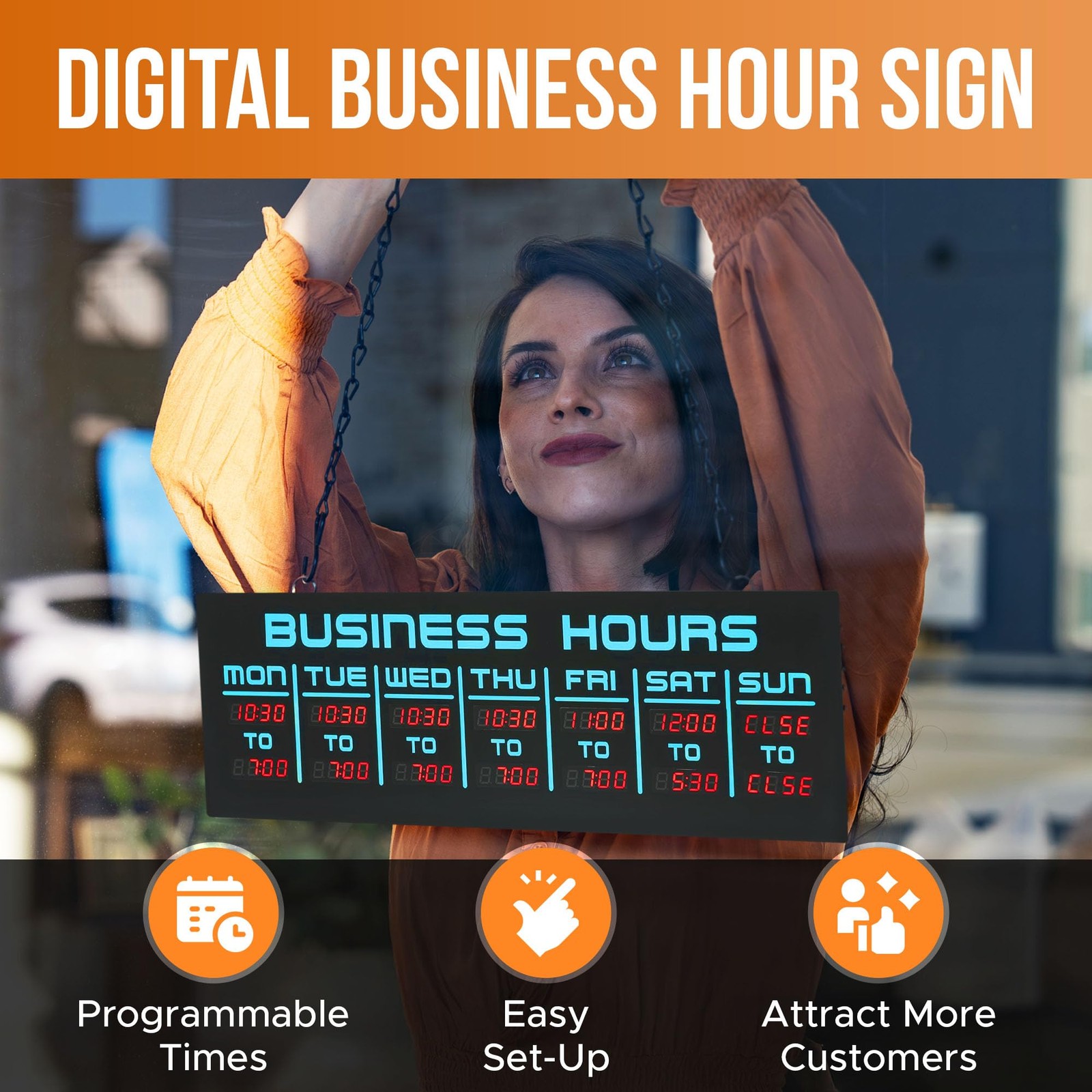 Element Lux Digital Business Hours Sign – Electronic Programmable, Blue, 16in x