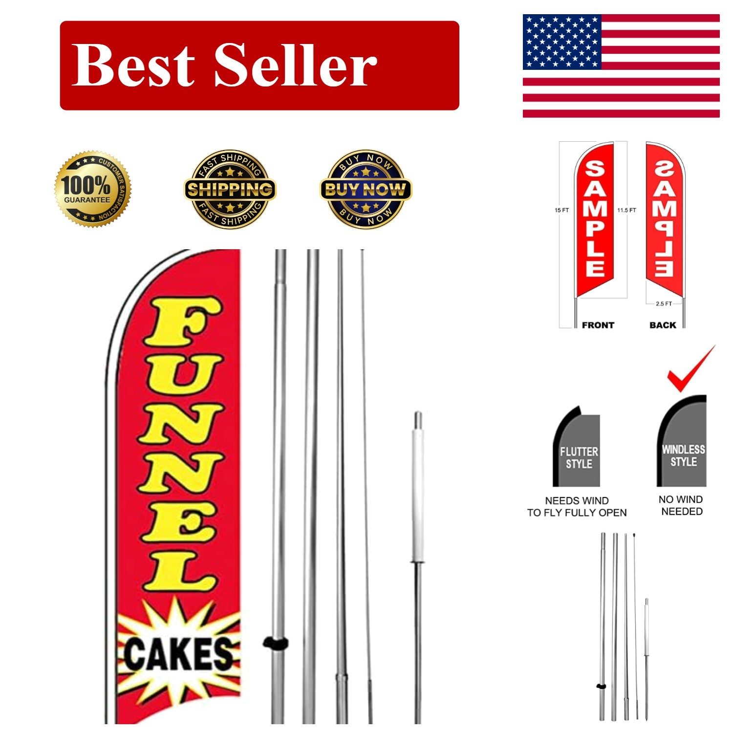11.5 Ft Windless Funnel Cakes Feather Banner Flag Kit – Durable & Eye-Catching