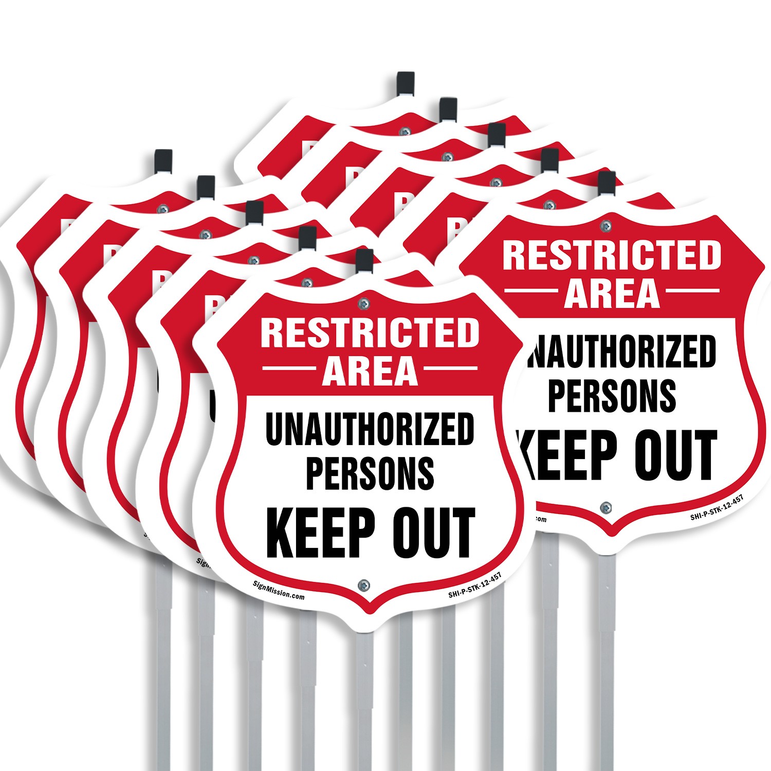 Restricted Area Shield Sign Unauthorized Persons Keep Out Shield Sign With Stake