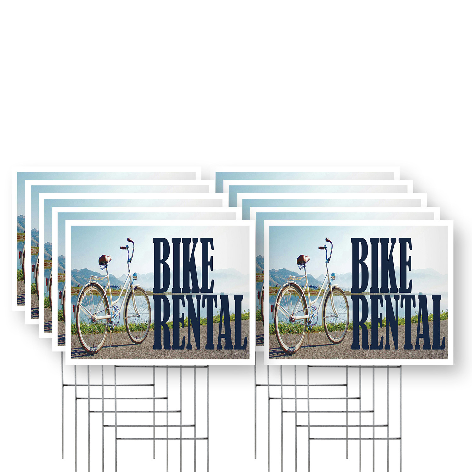 Bike Rental Yard Sign Outdoor Activities, Tourism Services, Eco-Friendly Travel