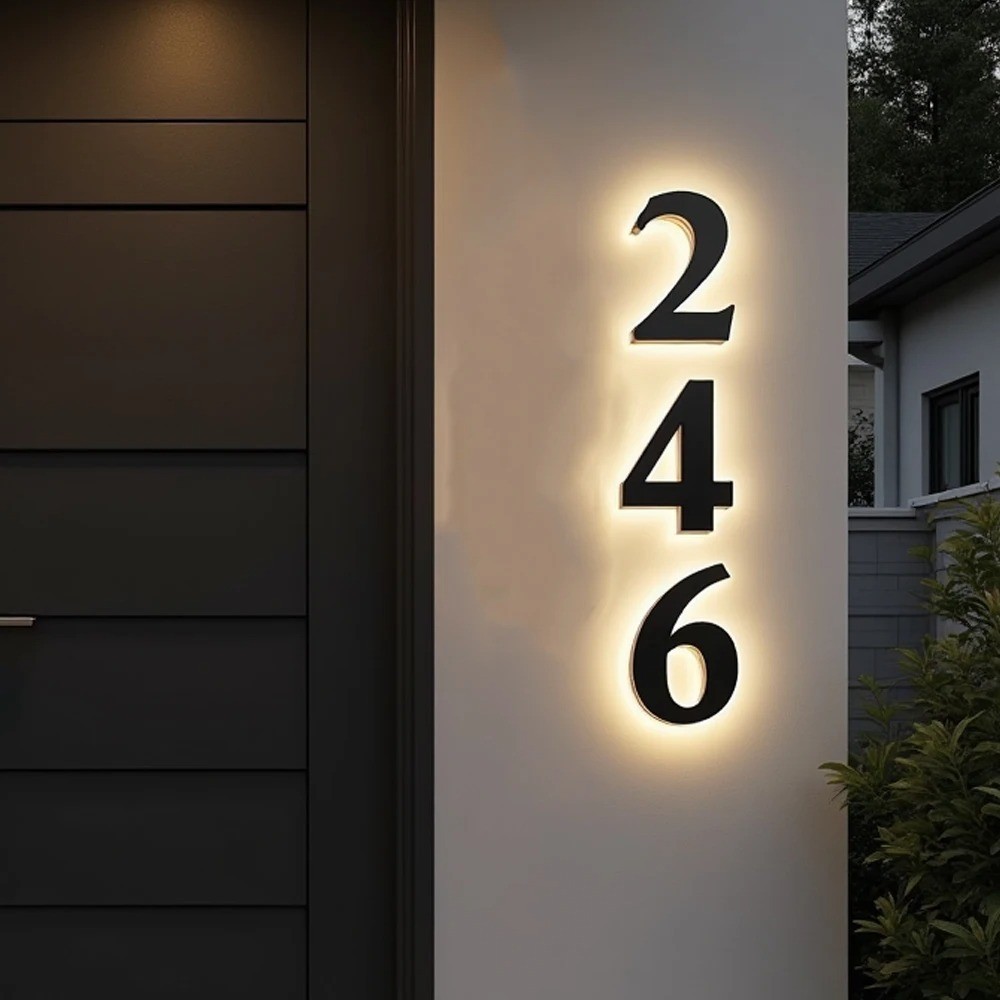 Custom LED Backlit House Number Sign 3D Metal for Outdoor Business Storefront Wa