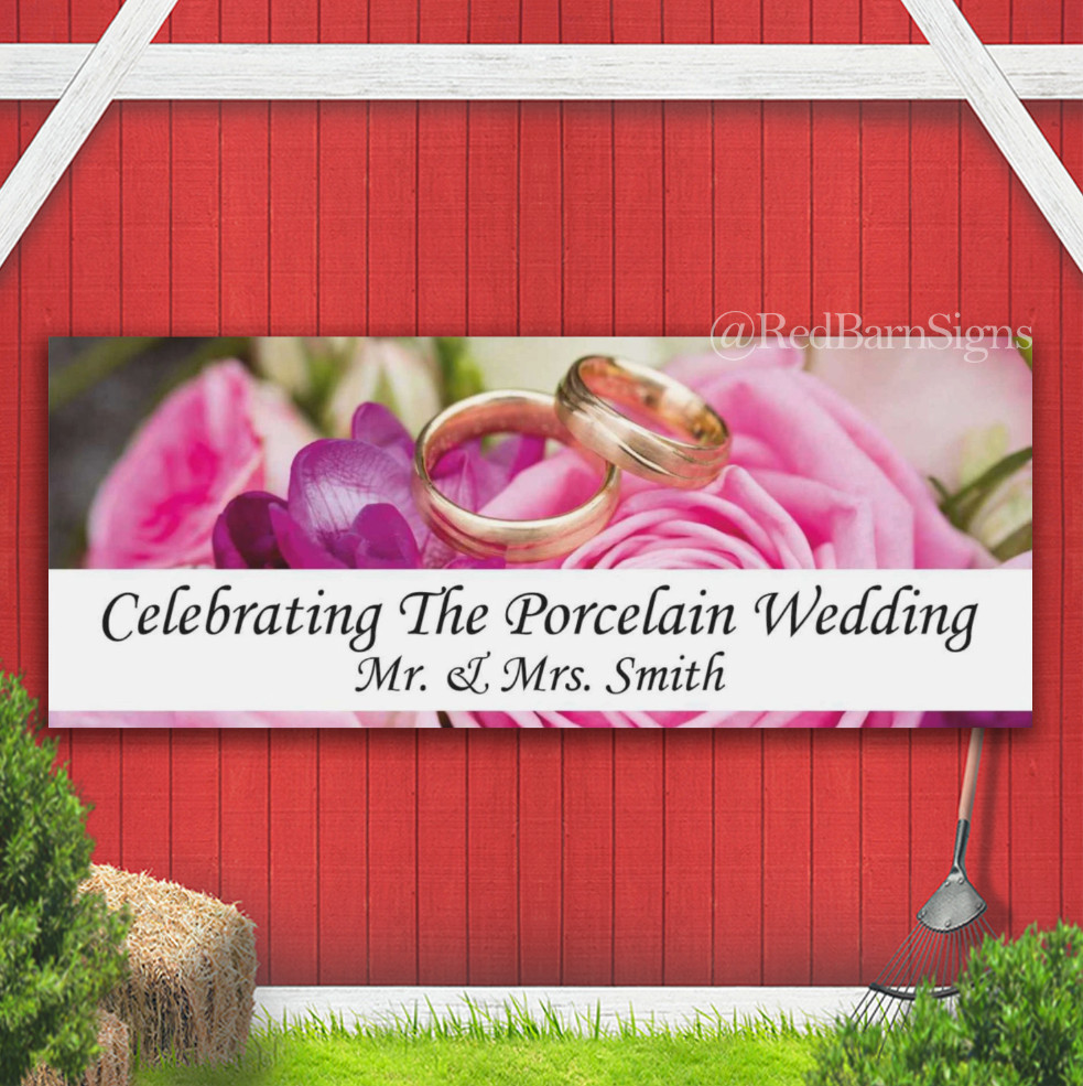 Celebrating The Porcelain Wedding Custom Name Indoor Outdoor Banner Sign