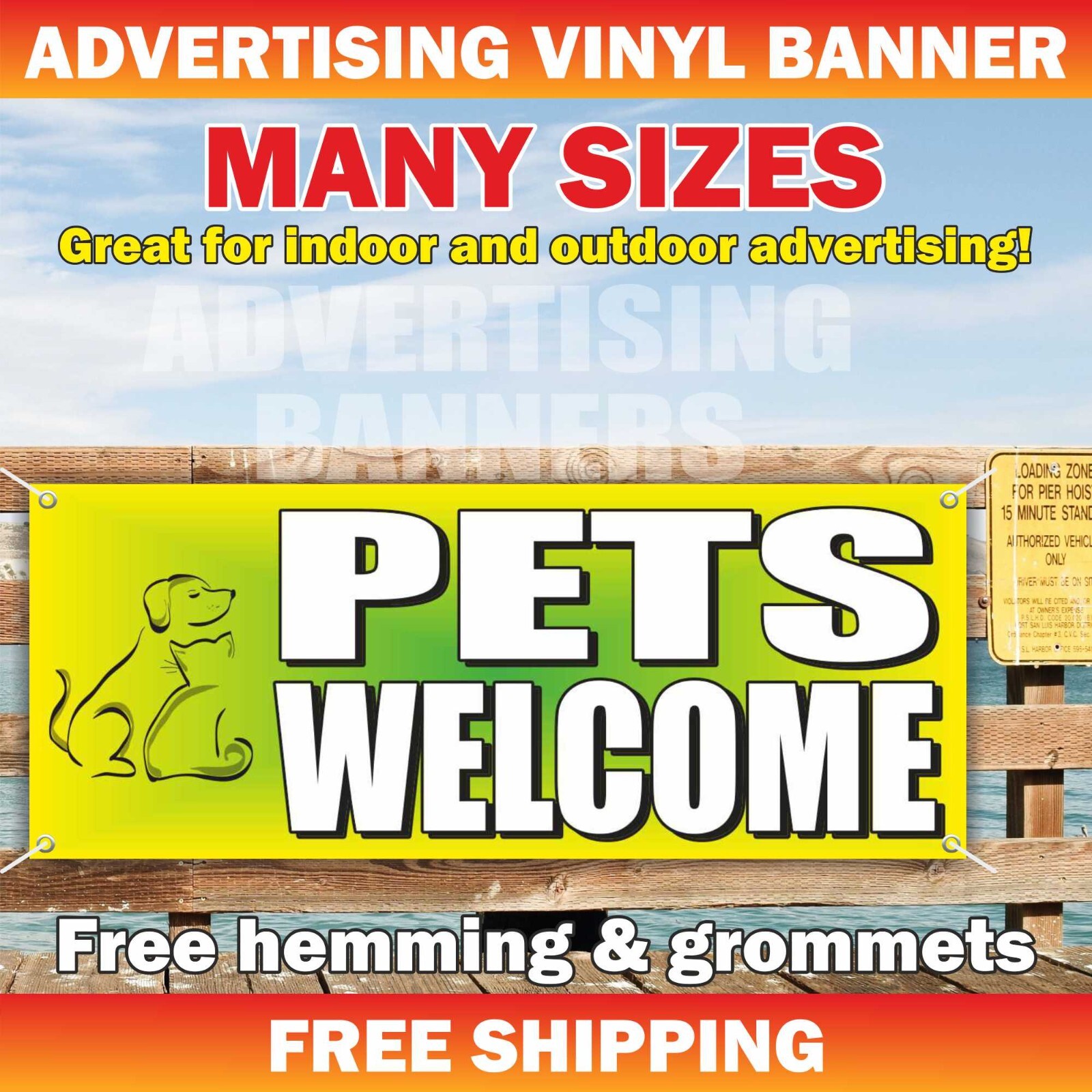 PETS WELCOME Advertising Banner Vinyl Mesh Sign dog vets cut animal cat shop