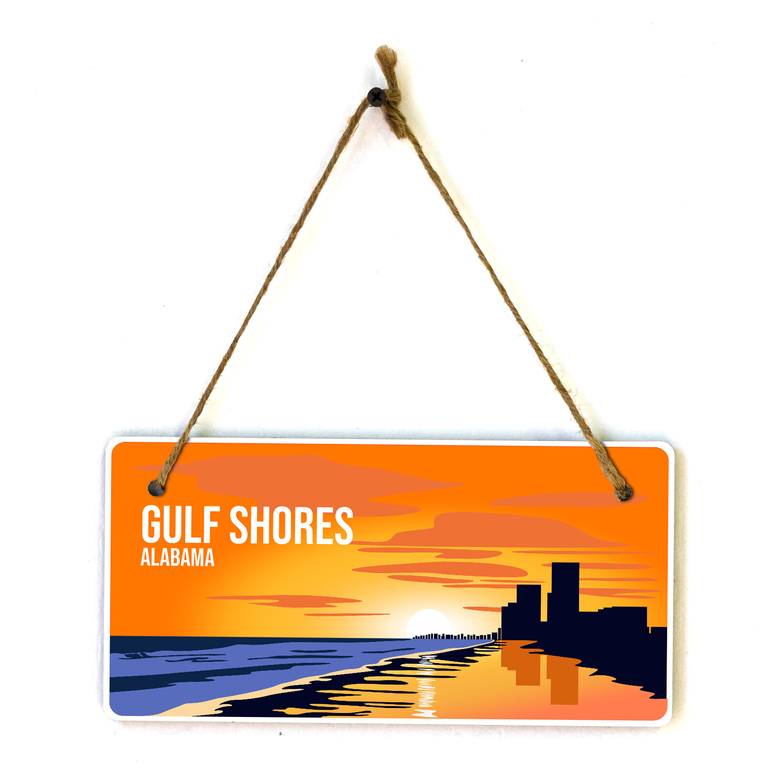 Gulf Shores, Alabama 5×10 Hanging Plus Wall or Door Sign | Rustic Twine