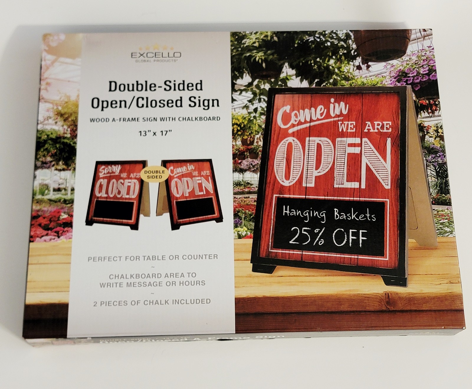 A-Frame Double Sided Wood Tabletop Open/Closed Sign 13Wx17H Rustic w/Chalkboard