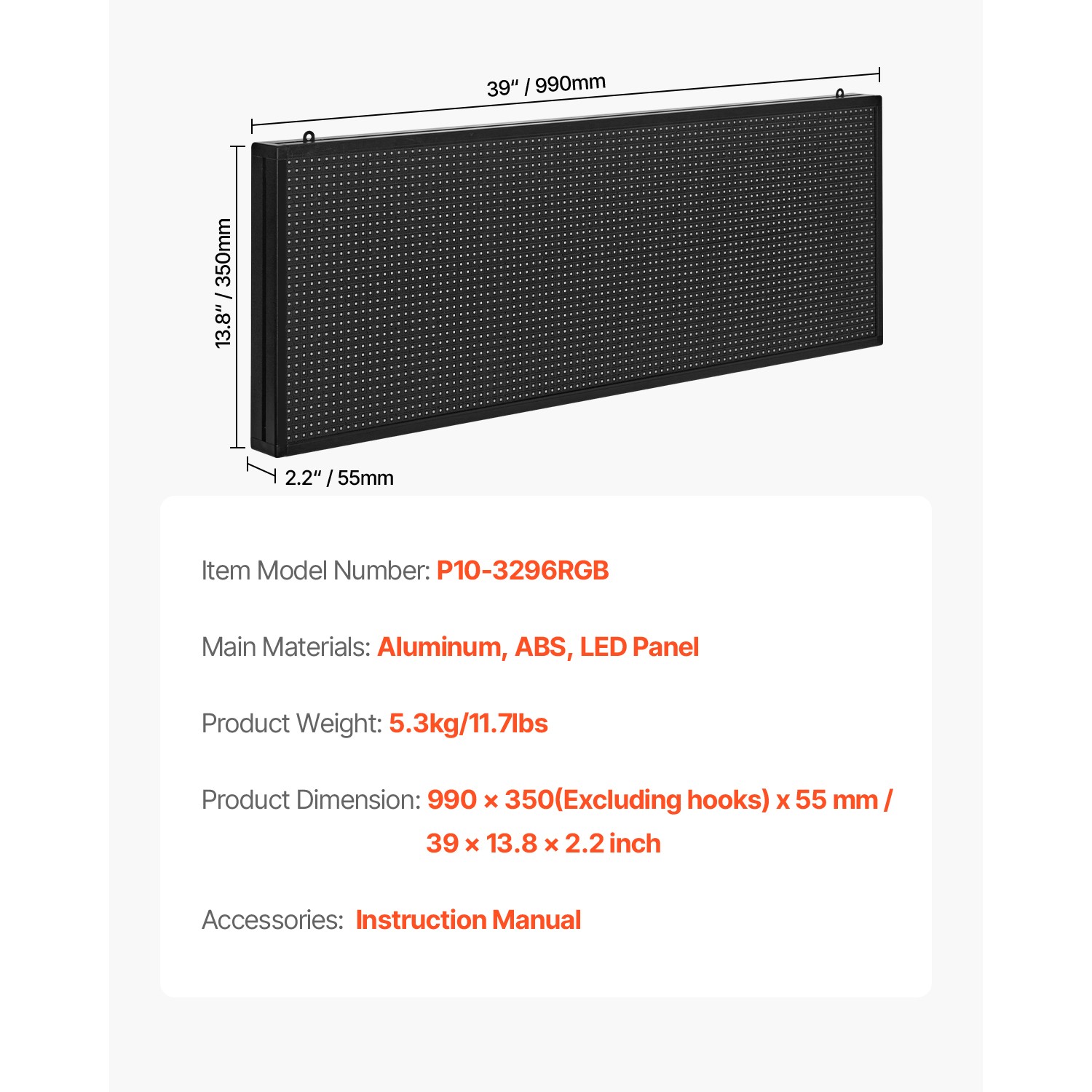 40×14 in LED Scrolling Sign Programmable Digital Display Board P10 Full Color