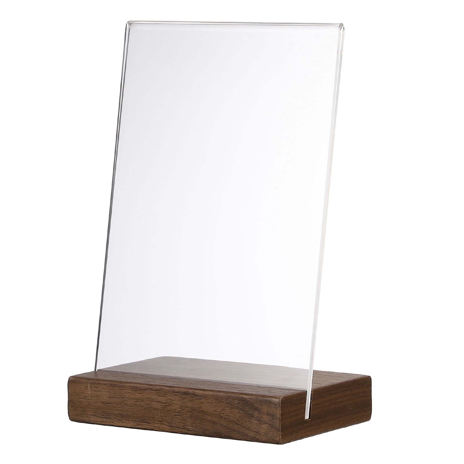 4″ x 6″ Acrylic Sign Holders Wood Base, L-Shape A6 Clear Holder Slant