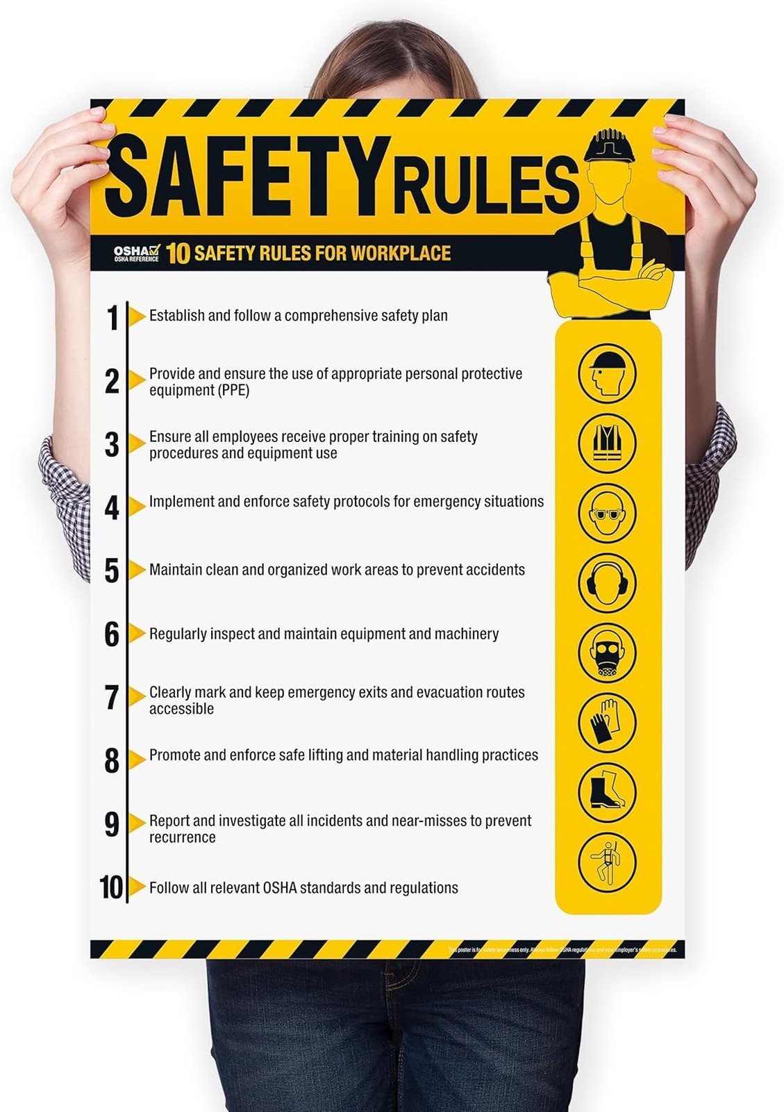 Workplace Safety Rules Poster OSHA Compliant Waterproof Tear-Resistant 18×24