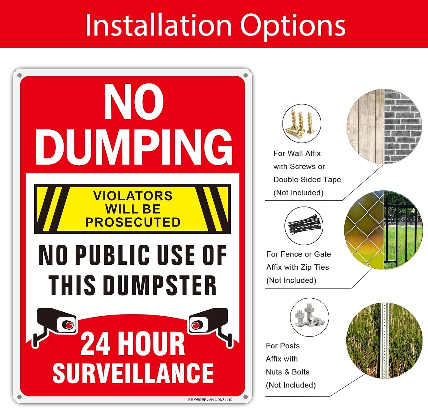 No Dumping Signs 14×10 Inch Aluminum Reflective Surveillance 2 Pack Weatherproof