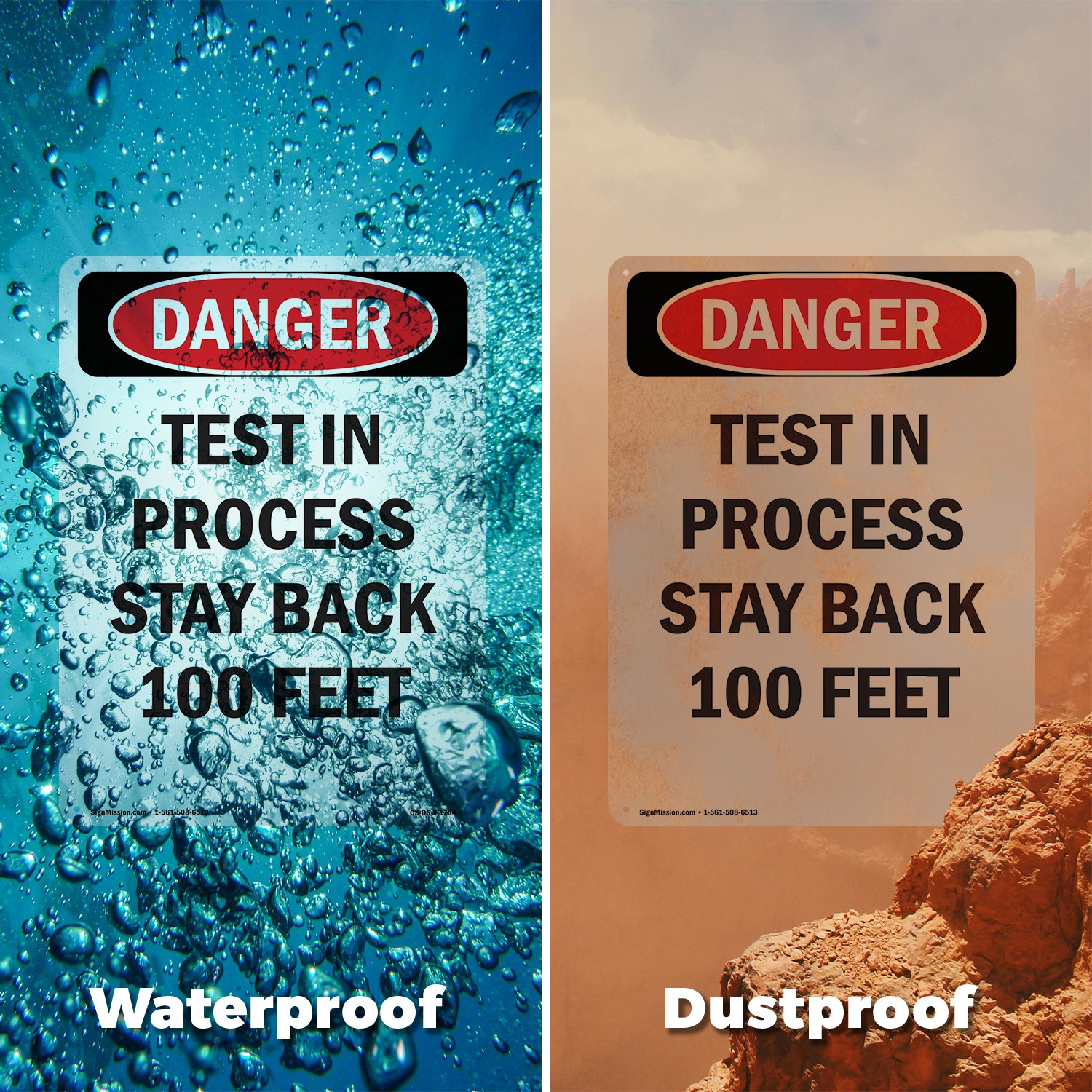 Portrait Test In Process Stay Back 100 Feet OSHA Danger Sign, Decal 5 or 10 Pack