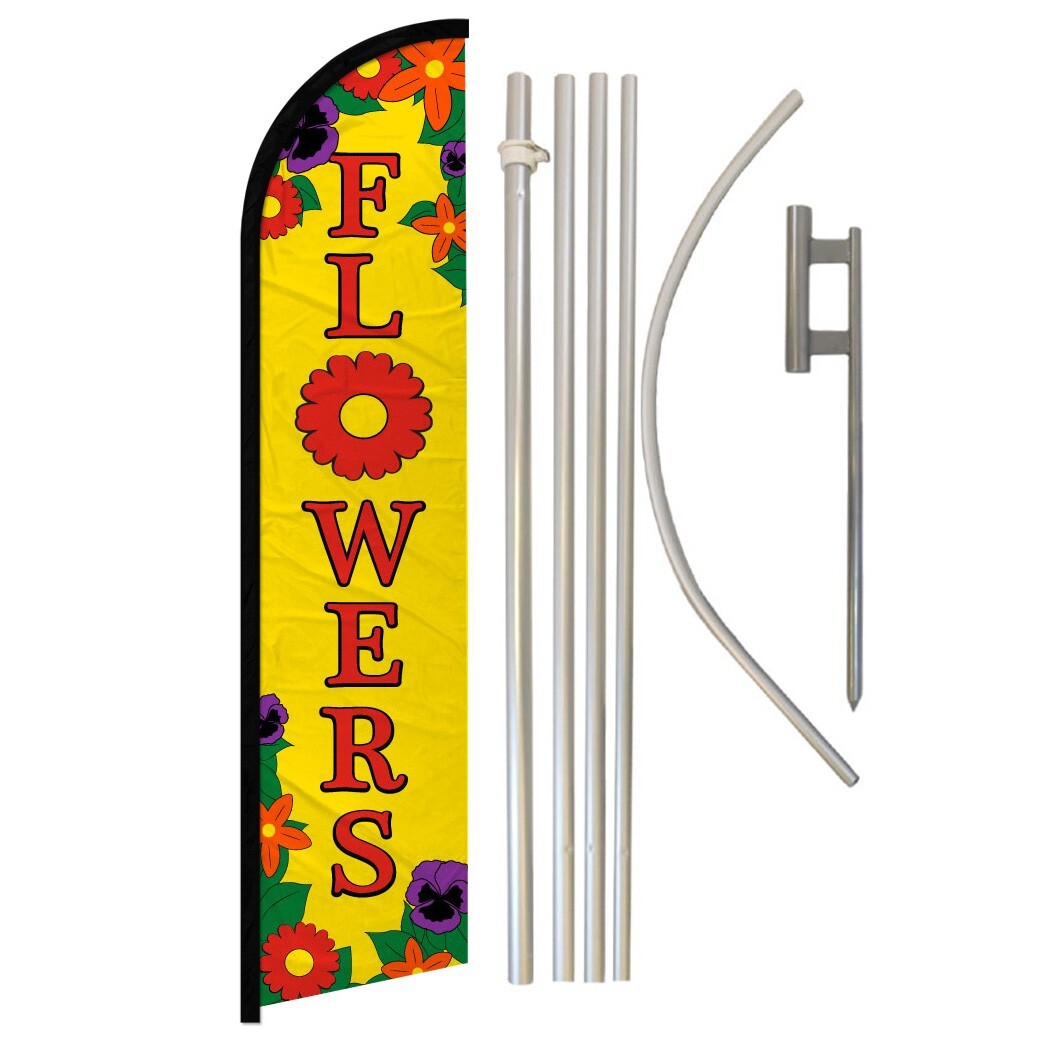 Flowers Windless Banner Swooper Advertising Flag Pole Kit Florist Flower Sale