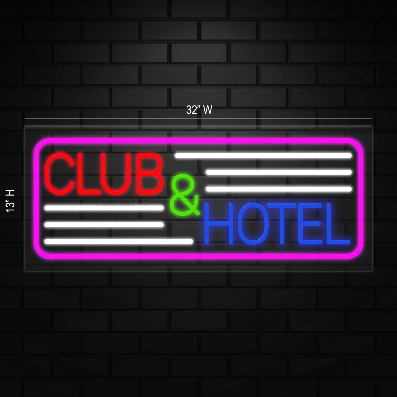 Club & Hotel Sign for Window/Wall Displays | LED Flex Neon | 32″W x 13″H x 1″D