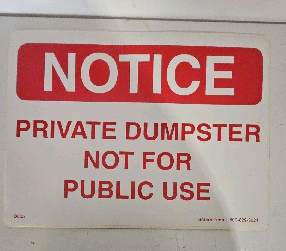 NOTICE Private Dumster Not For Public Use 12×9 Vinyl Stkr Sign RED AND WHITE 3pk