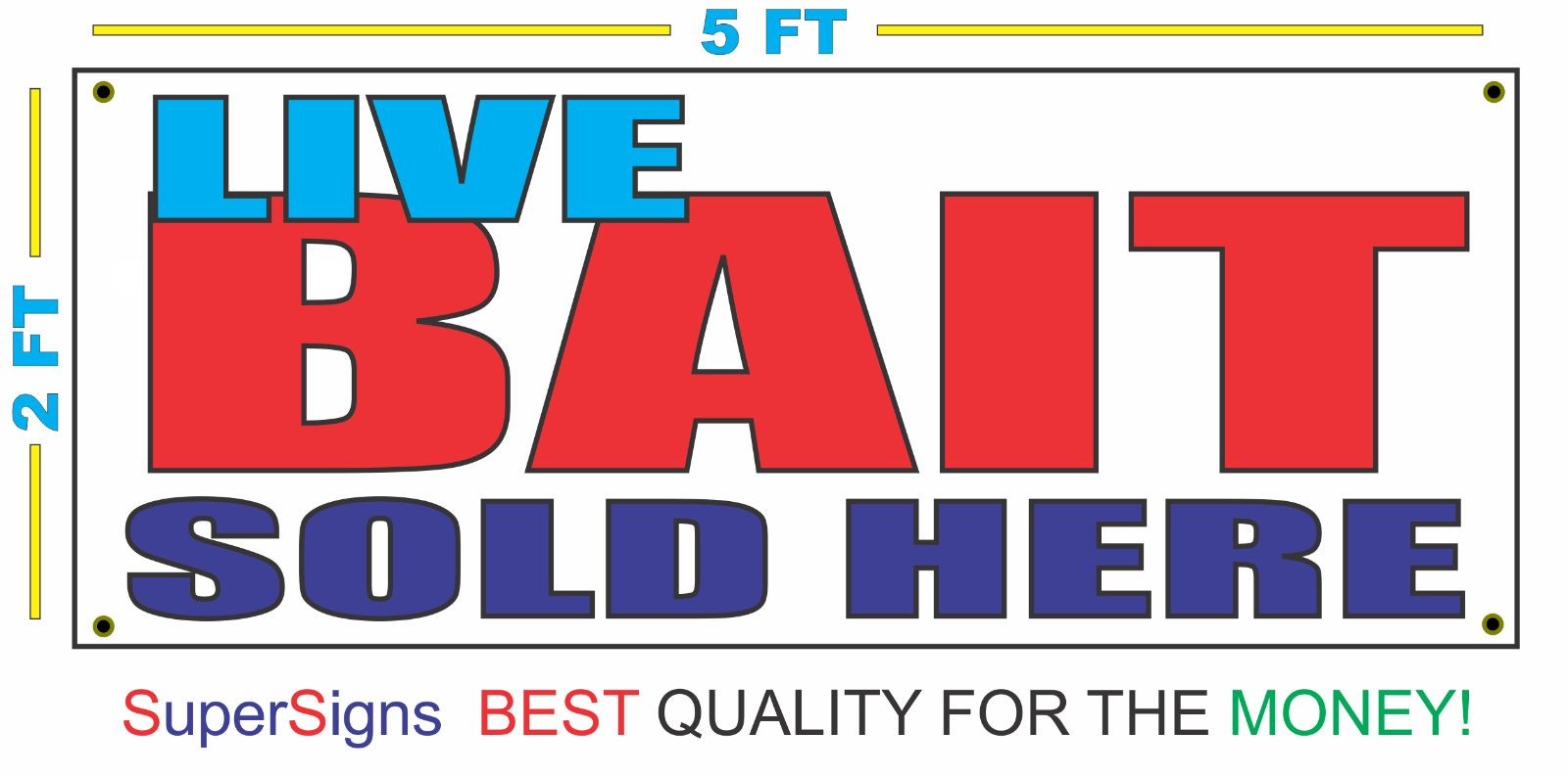 LIVE BAIT SOLD HERE Banner Sign NEW Larger 2×5 Size Lite Blue Red & Dk Blue