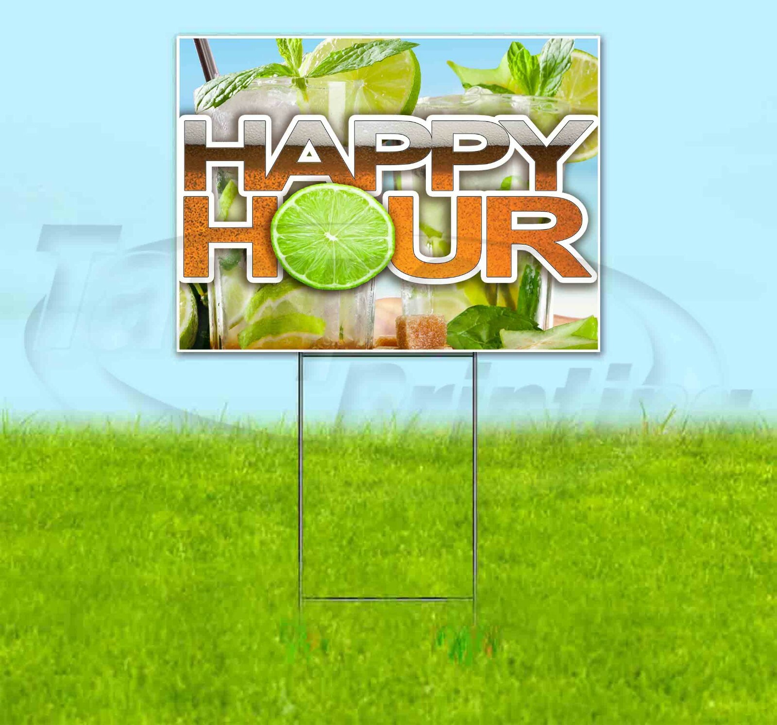 HAPPY HOUR 18×24 Yard Sign Corrugated Plastic Bandit Lawn Business SALE