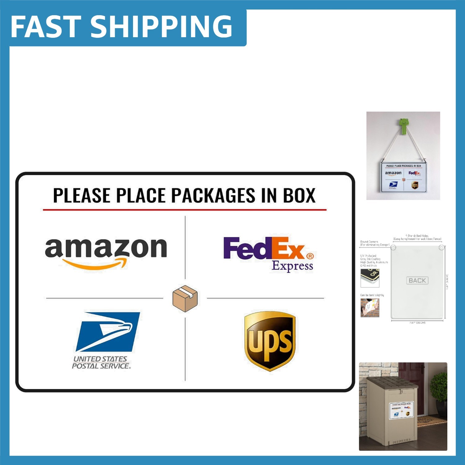 Vibrant 12×8 Outdoor ‘Please Place Packages In Box’ Sign – Rust-Free Aluminum