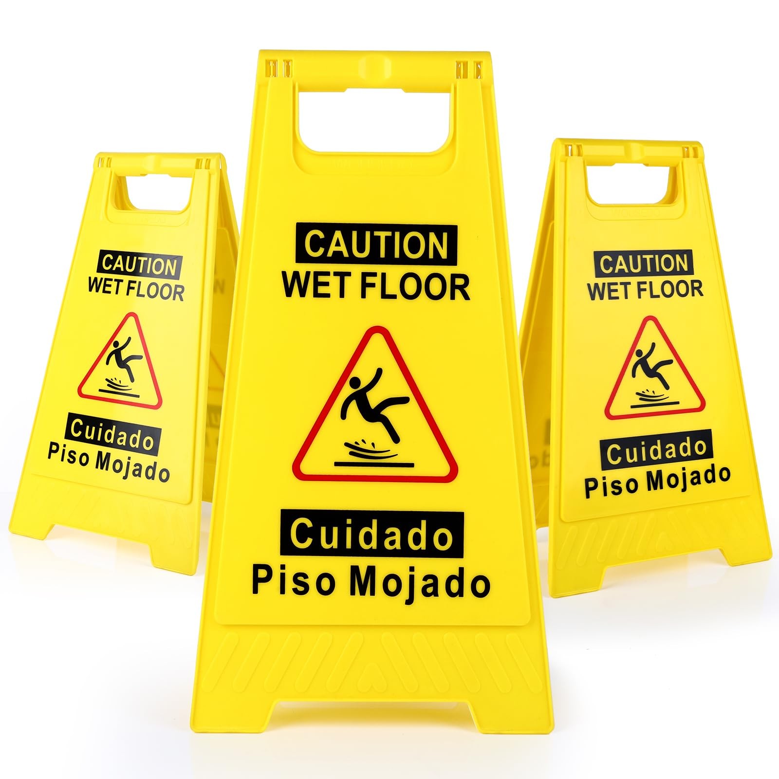 3 PCS Caution Wet Floor Sign 17.5″ Yellow DoubleSided Safety Folding AFrame