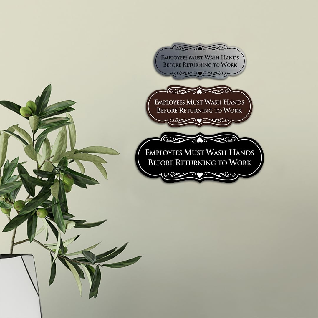 2 Pack Medium Black Gold “Employees Must Wash Hands” Designer Sign Durable