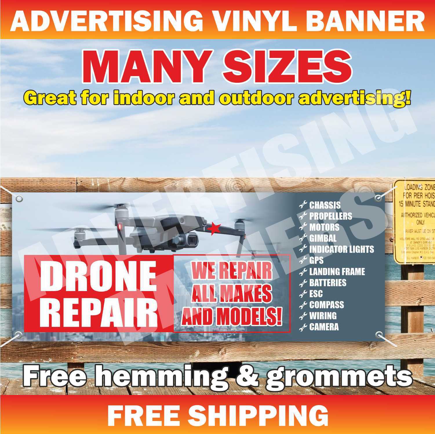 DRONE REPAIR Advertising Banner Vinyl Mesh Sign Service Diagnostics Parts Retail