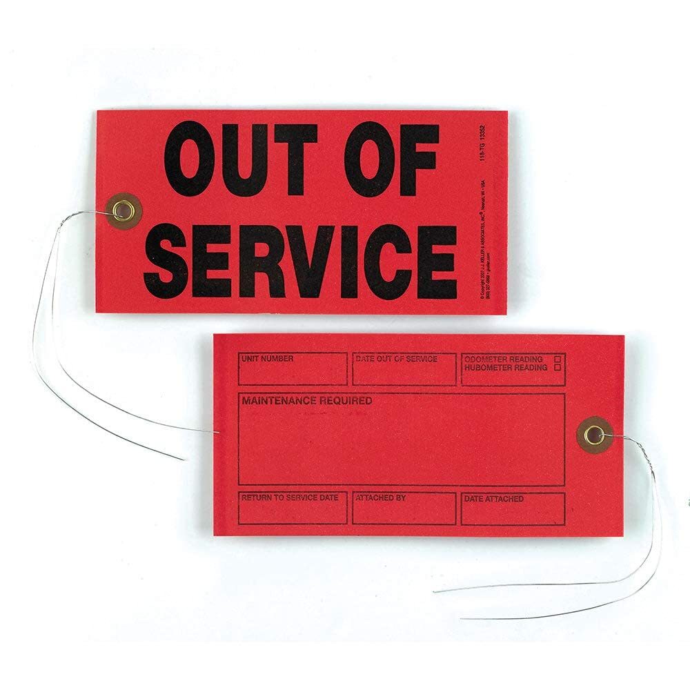 Out of Service Tags 50-pk. – 6.25″ x 3.125″ Red Synthetic 12″ Tag Wires Attached
