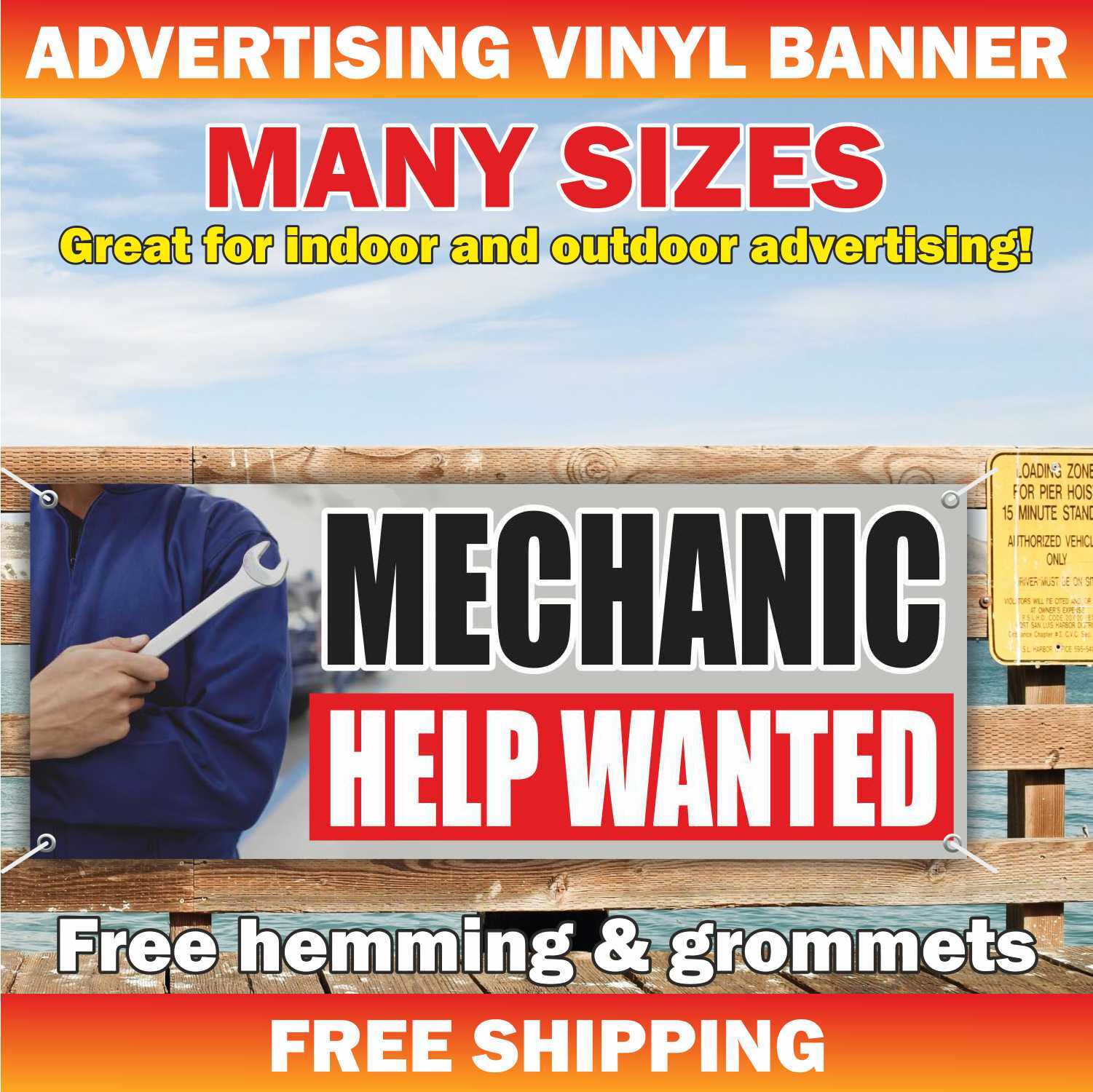 MECHANIC HELP WANTED Advertising Banner Vinyl Mesh Sign repair service hiring