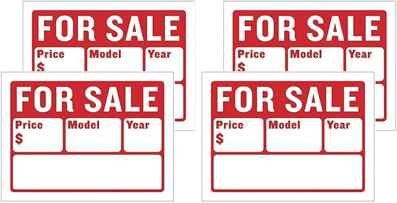 For Sale Sign Car Auto Sales 9″x12″ (2-Line), Weatherproof High-Visibility Plast