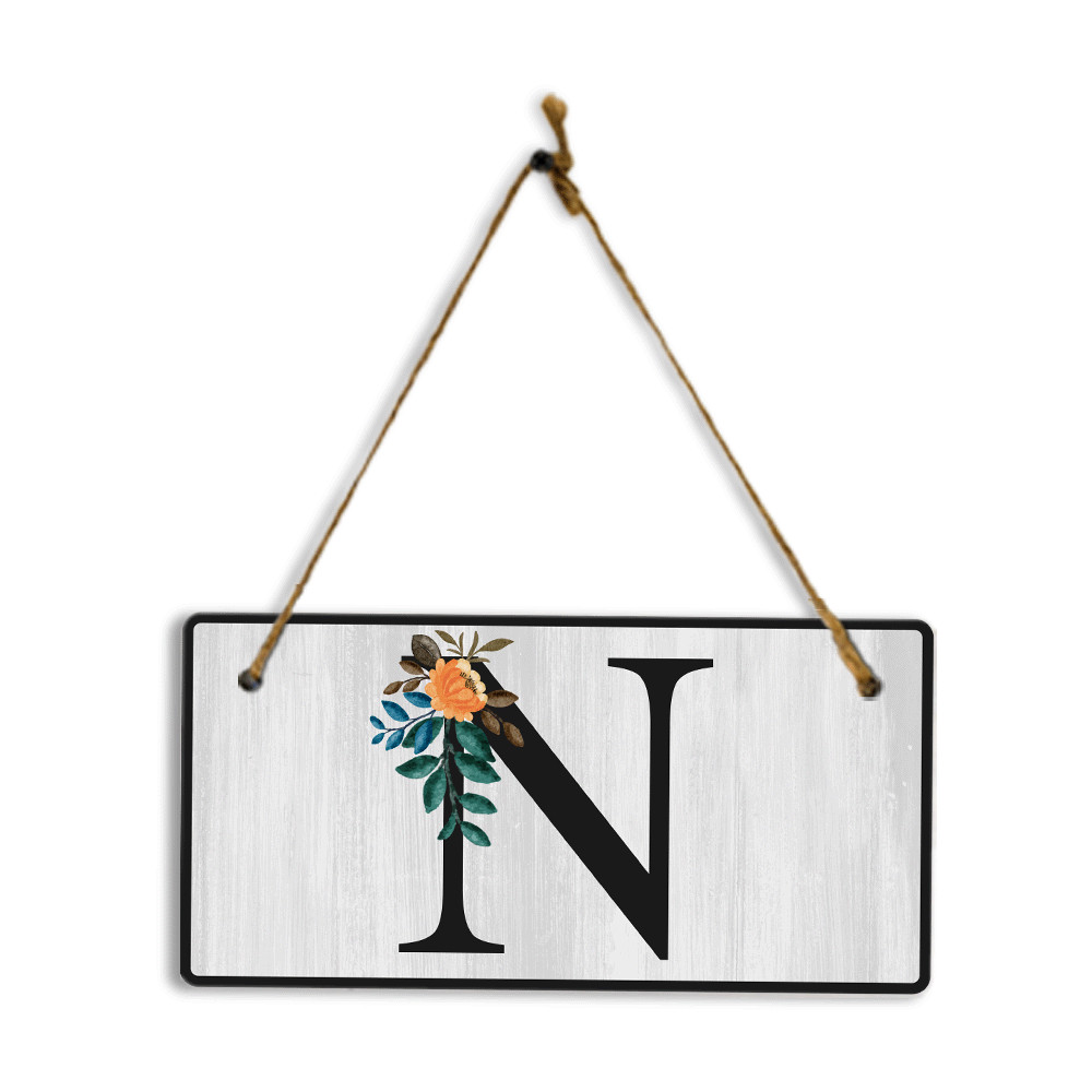 N Flower Decor 5×10 Hanging Wall or Door Sign | Alphabet Letter Room Decoration